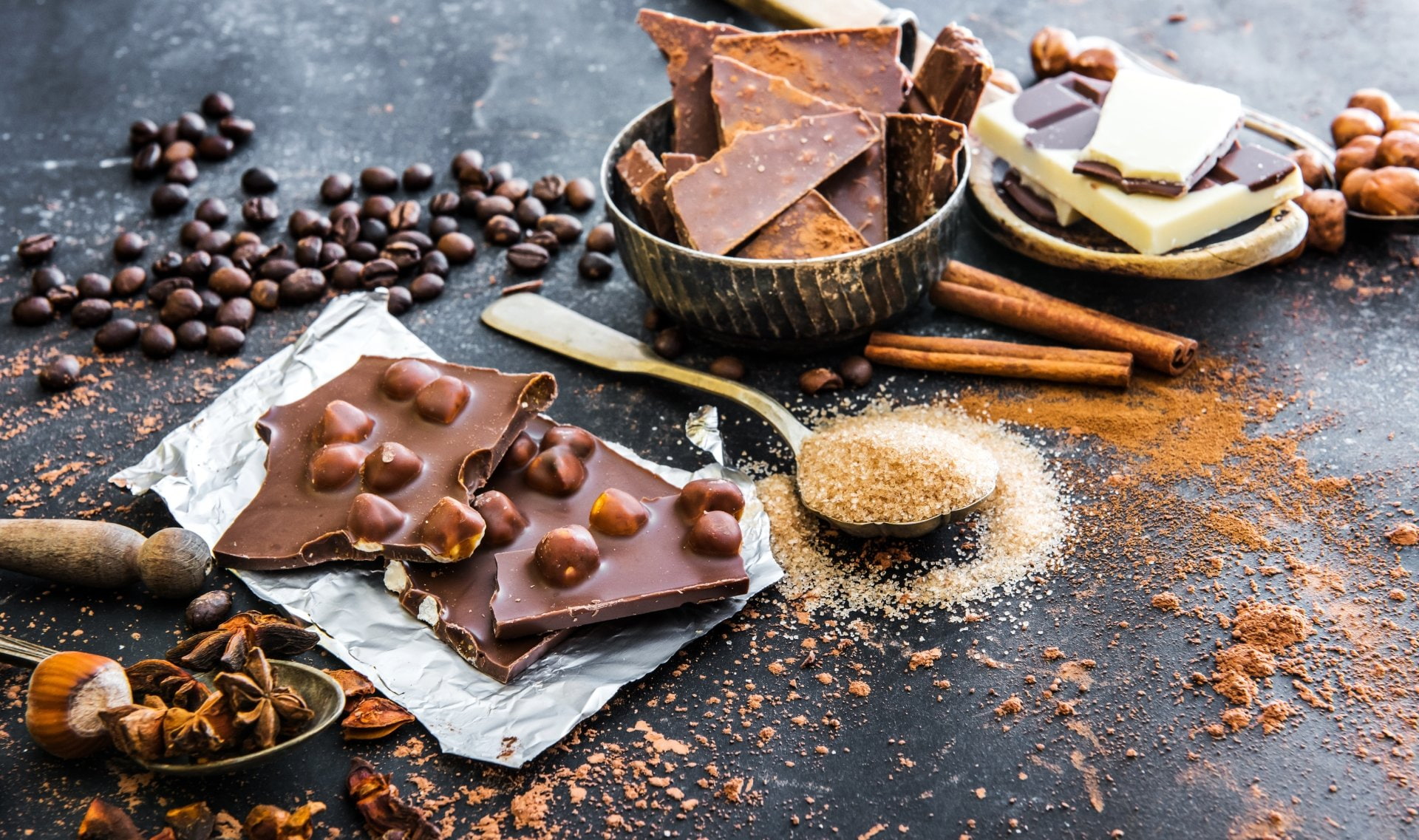 Coffee Beans, Star Anise, Chocolate, Sugar, Food, 1080P, Still Life, Cinnamon, HD Wallpaper