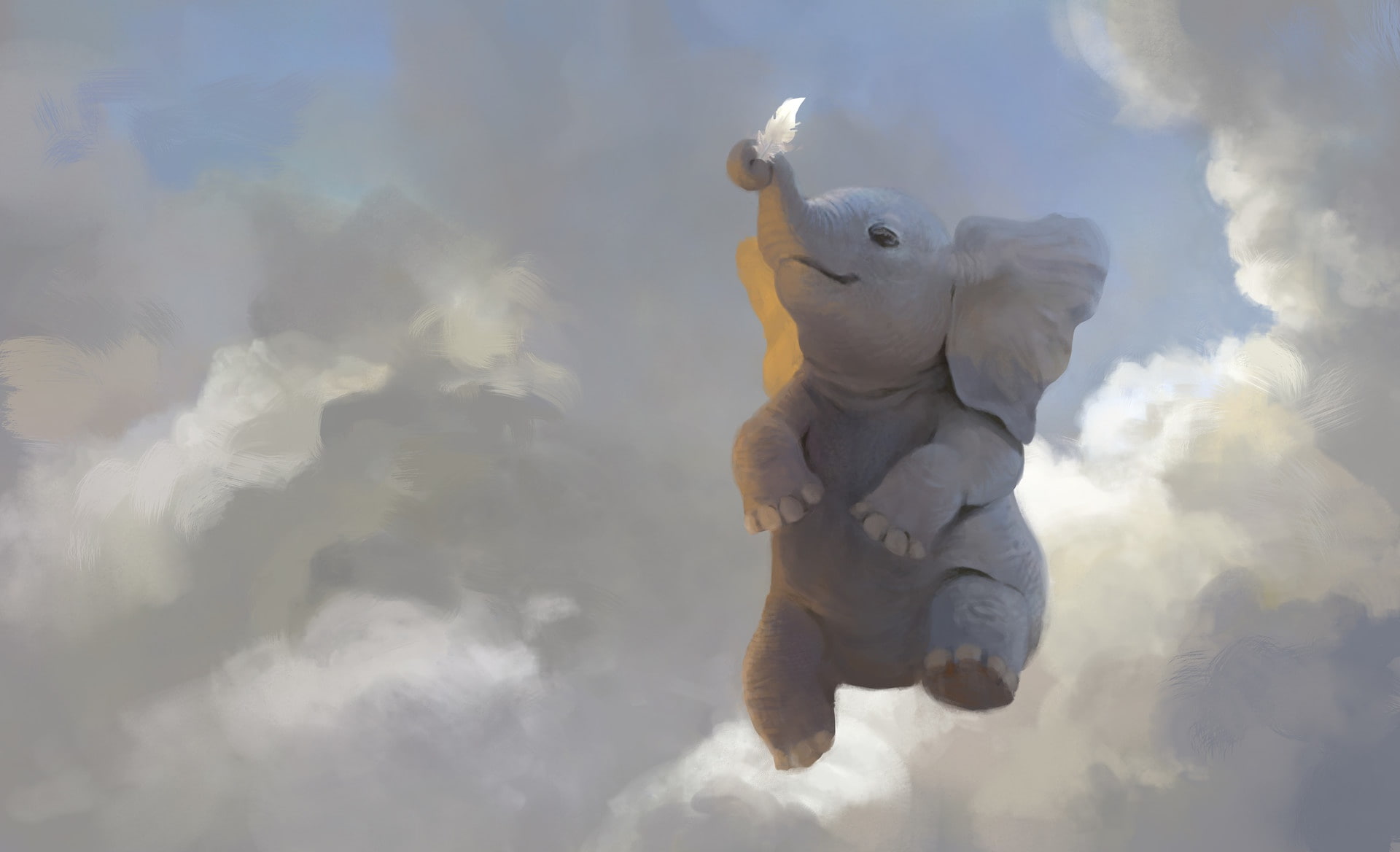 Follow Your Dreams, childrens, elephant, art, mood, 1080P, Leesha Hannigan, HD Wallpaper