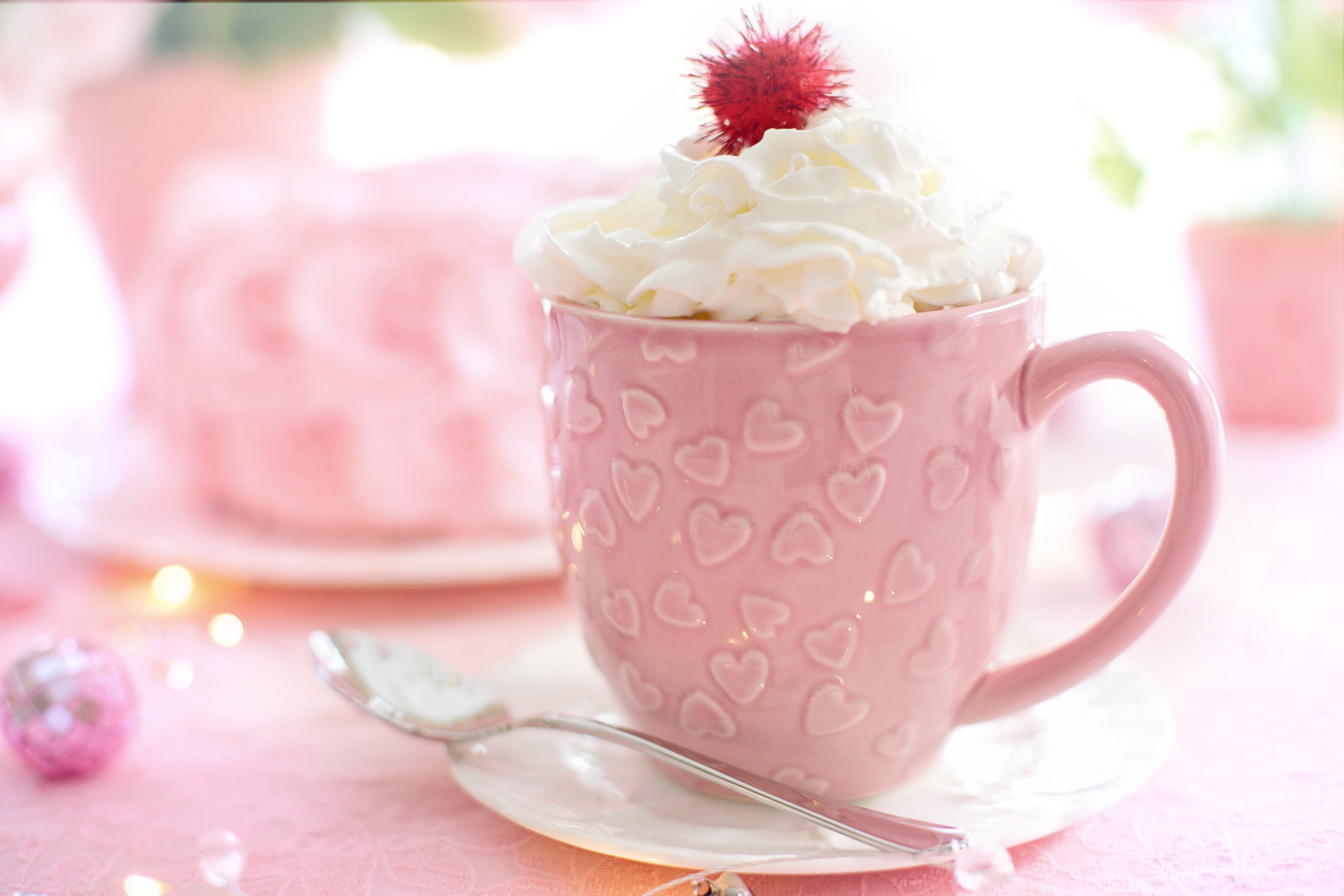 plant, valentine, hearts, sweet food, drink, cake, tea cup, still life, close-up, love, food and drink, romantic, no people, flower, pink, pattern, cocoa, HD Wallpaper