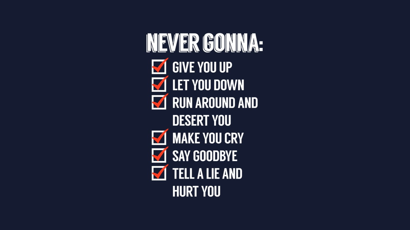 Rick Astley, humor, Lyrics, Simple, 720P, blue, HD Wallpaper