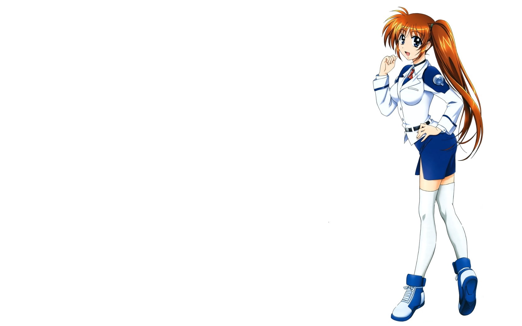 women, young adult, white background, indoors, teenager, takamachi nanoha, shorts, fashion, beautiful woman, girl, pose, lyrical nanoha, haired, one person, HD Wallpaper
