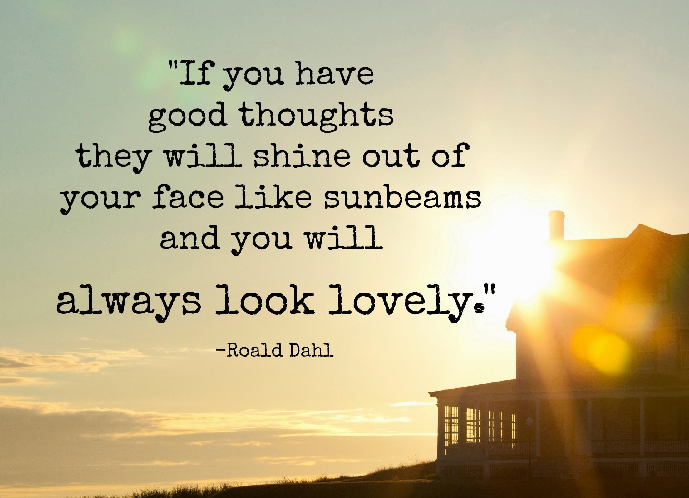 nature, quote, lens flare, Writers, house, Roald Dahl, motivational, 1080P, Sun Rays, sun, Hill, clouds, text, sunlight, HD Wallpaper