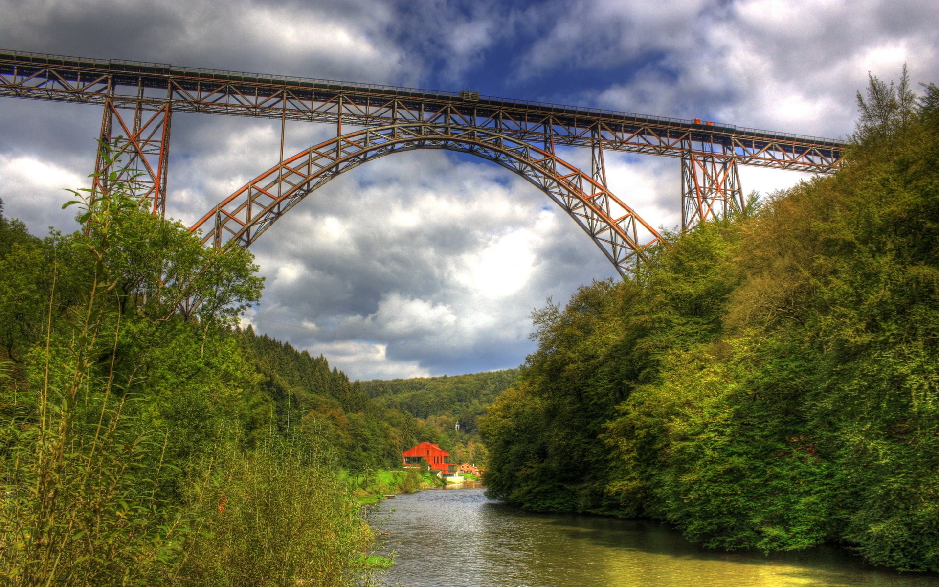 water, day, beauty in nature, outdoors, 1080P, no people, river, arch bridge, growth, nature, sky, bridge, hd full  nature inspired 1920x1200, tree, built structure, HD Wallpaper