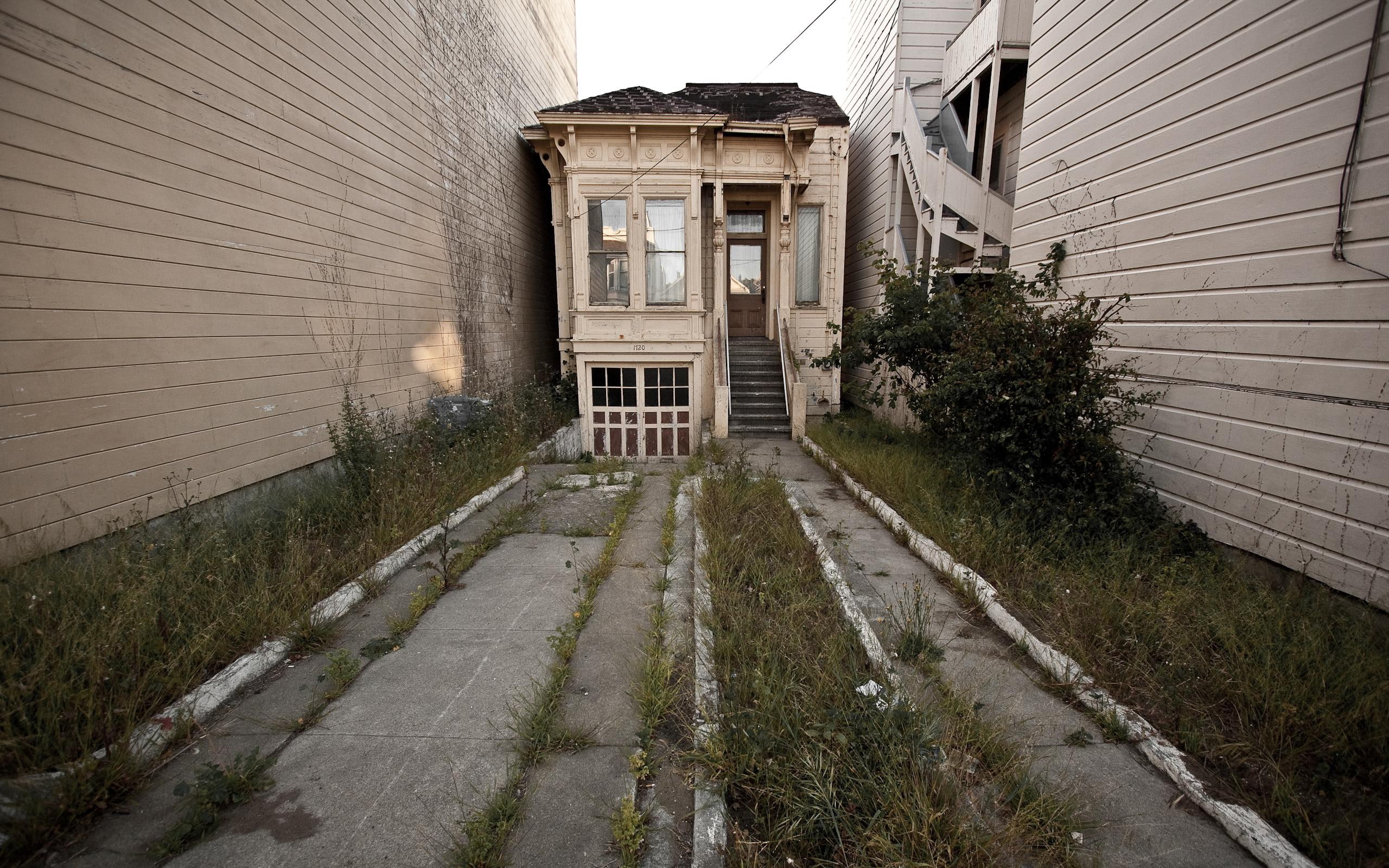 gray, alley, animals, humble, house, home, architecture, concrete, tiny, pathway, 2K, HD Wallpaper