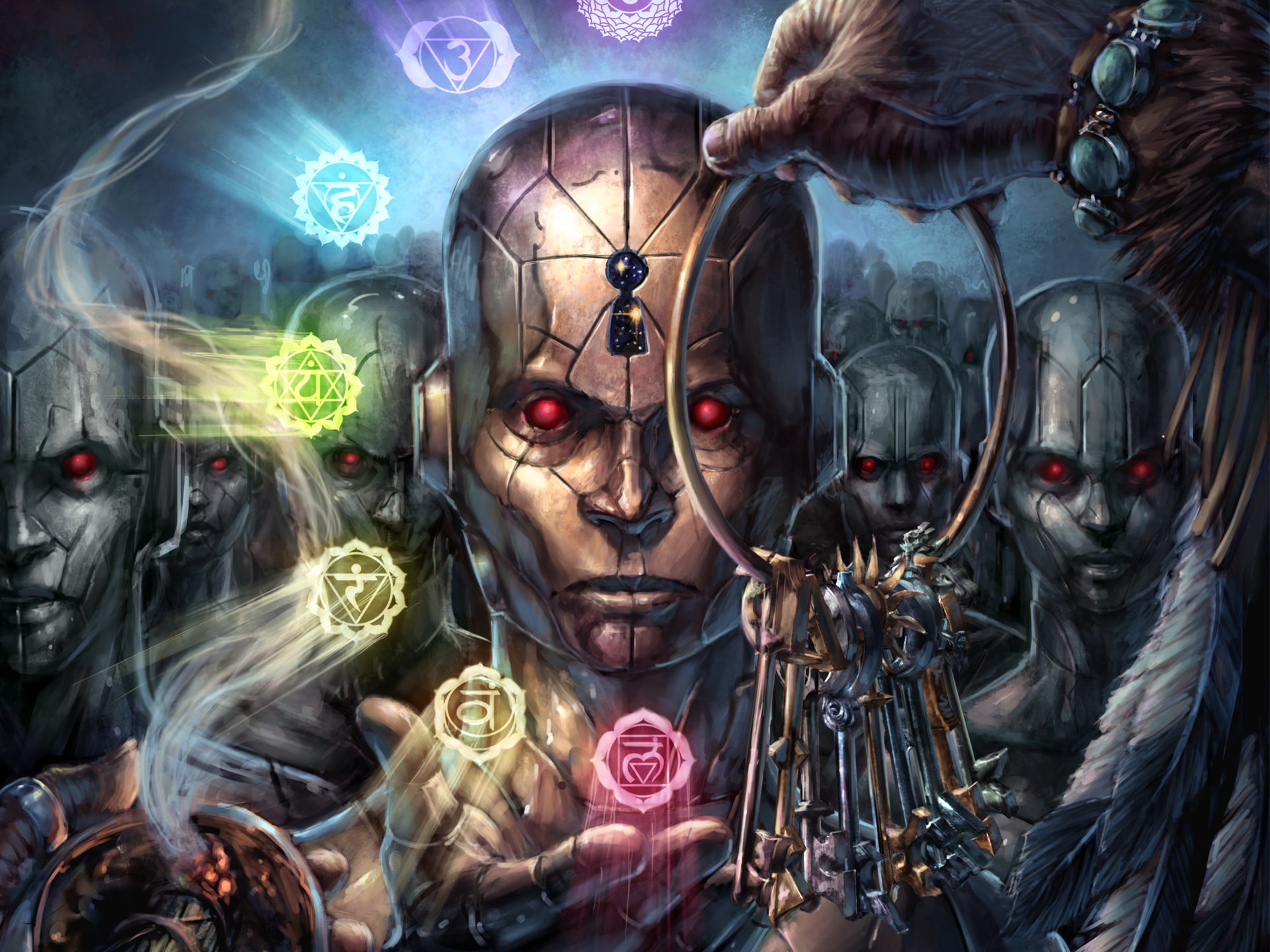 magical, occult, psychedelic, nmezero deviantart com, digital art, 1080P, dark, cyborgs, robot, sci fi, HD Wallpaper