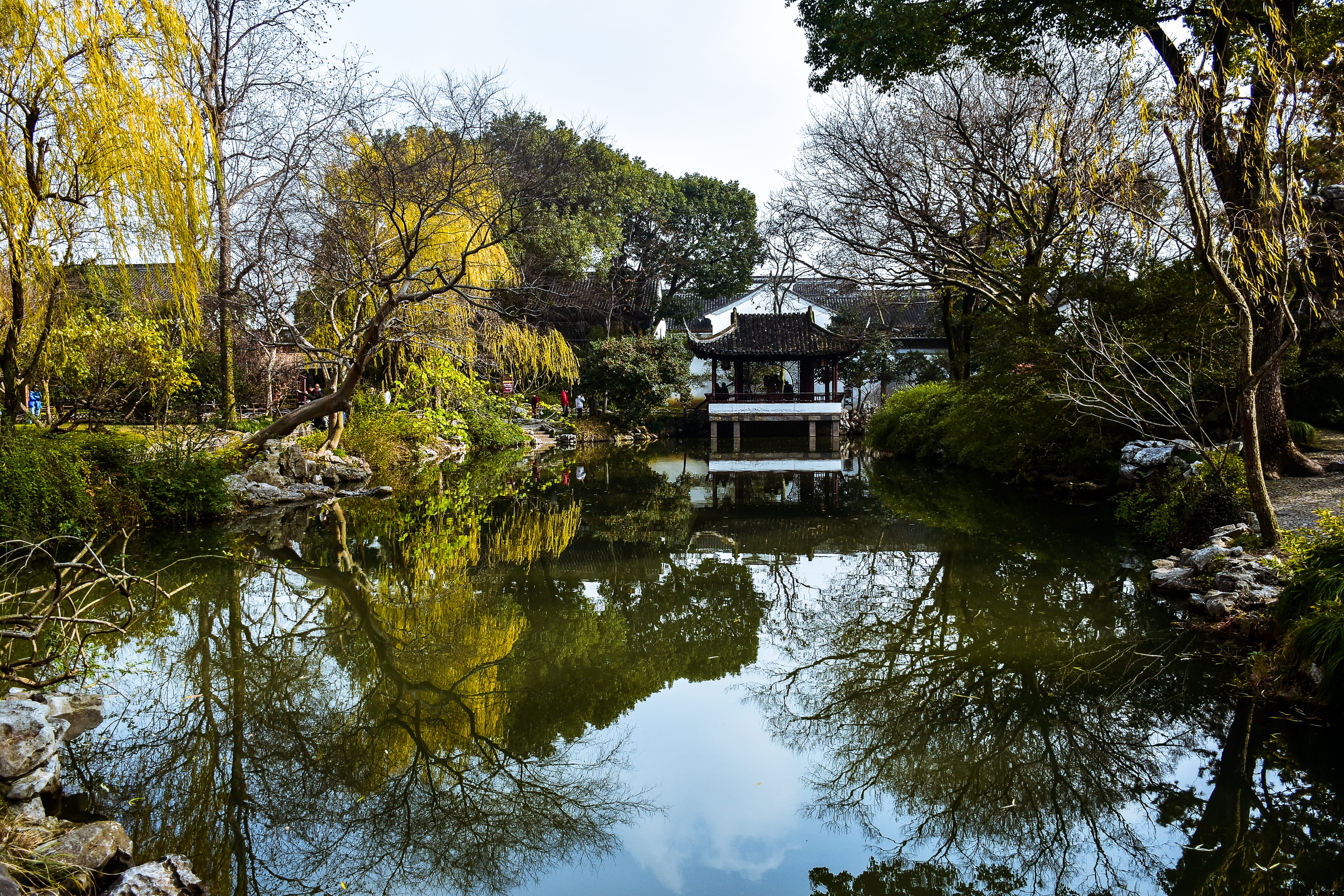 spring, foilage, day, lake, garden, tranquil scene, housing, reflection, outdoors, architecture, trees, pond, suzhou, land, humble administrators garden, HD Wallpaper