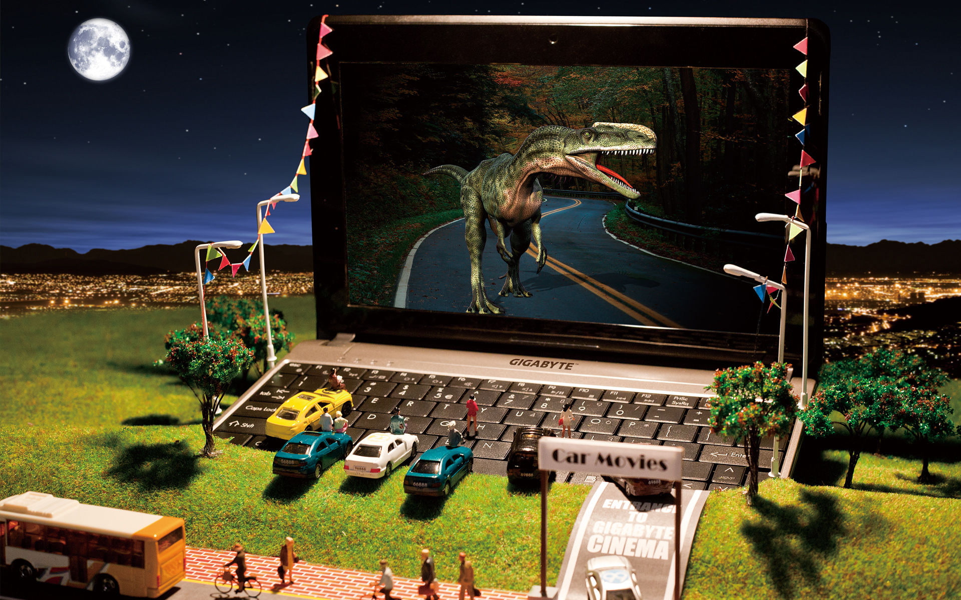 1080P, models, miniature, the city, toys, hill, lights, gigabyte, cinema, netbook, laptop, machine, dinosaur, HD Wallpaper