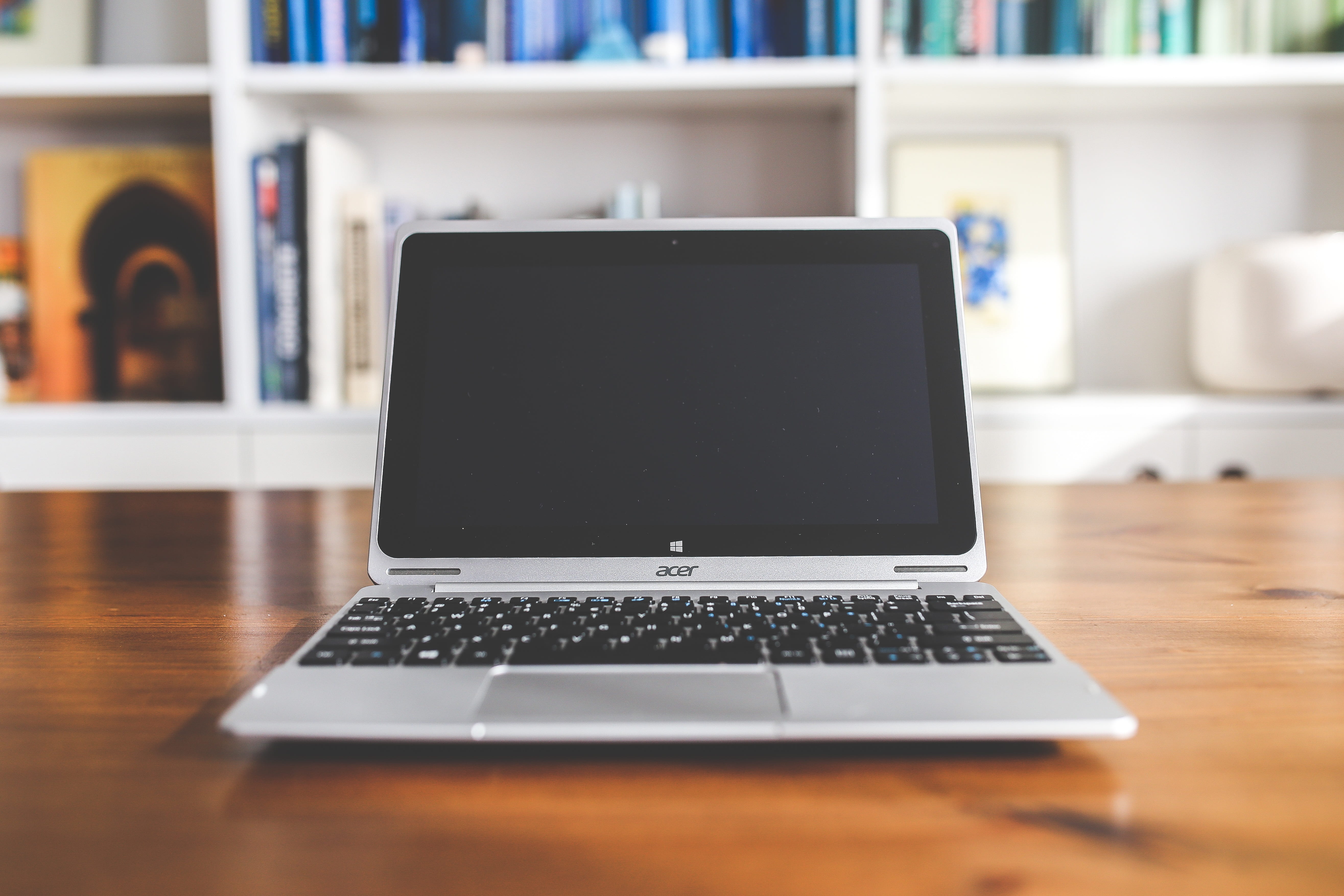 still life, no people, acer, 5K, black color, notebook, computer monitor, blank, indoors, wireless technology, silver, computer key, wood - material, communication, HD Wallpaper