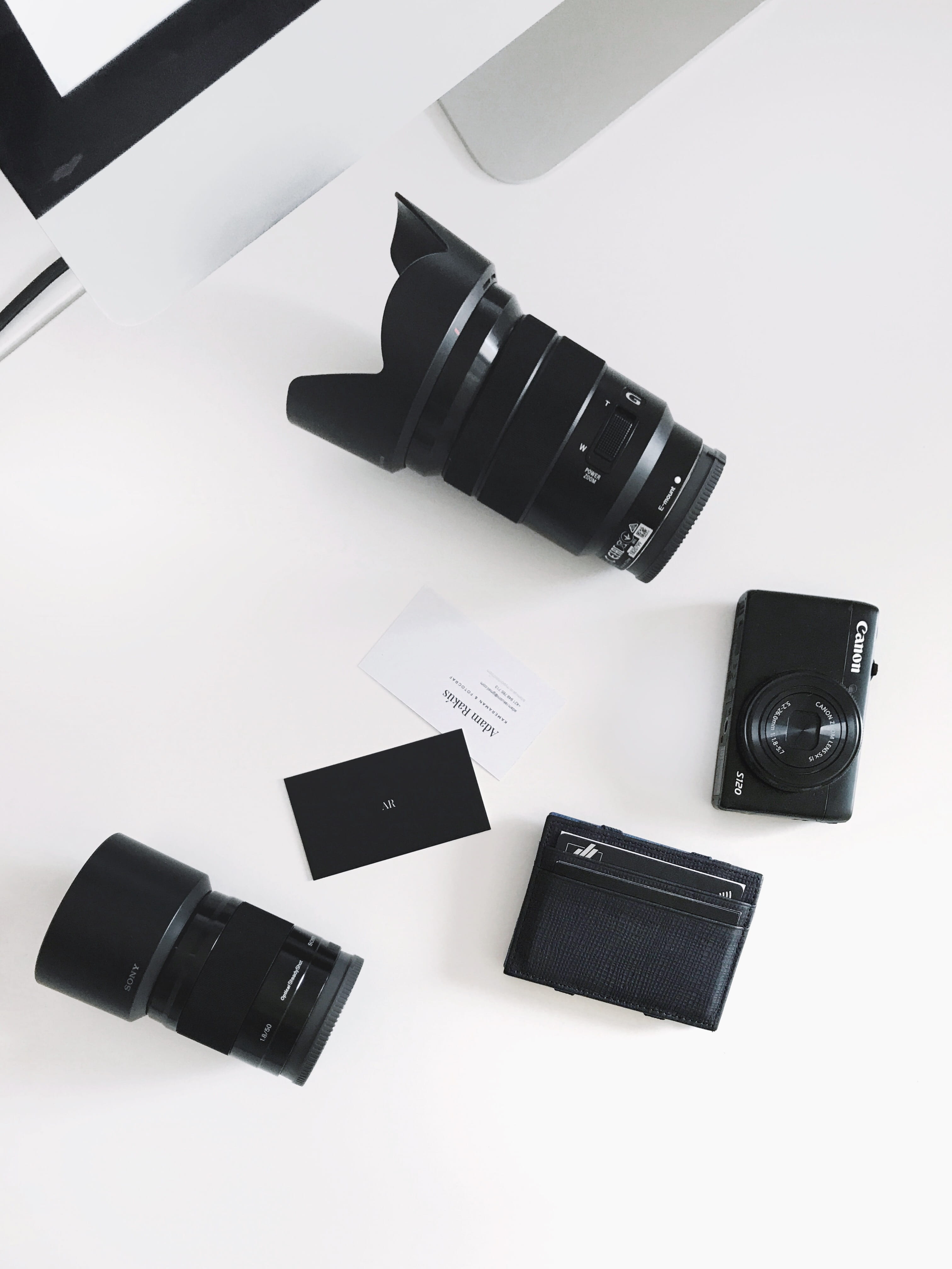 businesscard, digital camera, slovensko, black color, high angle view, design, cinematography, wallet, directly above, table, photogear, photographer, white background, Phone HD Wallpaper