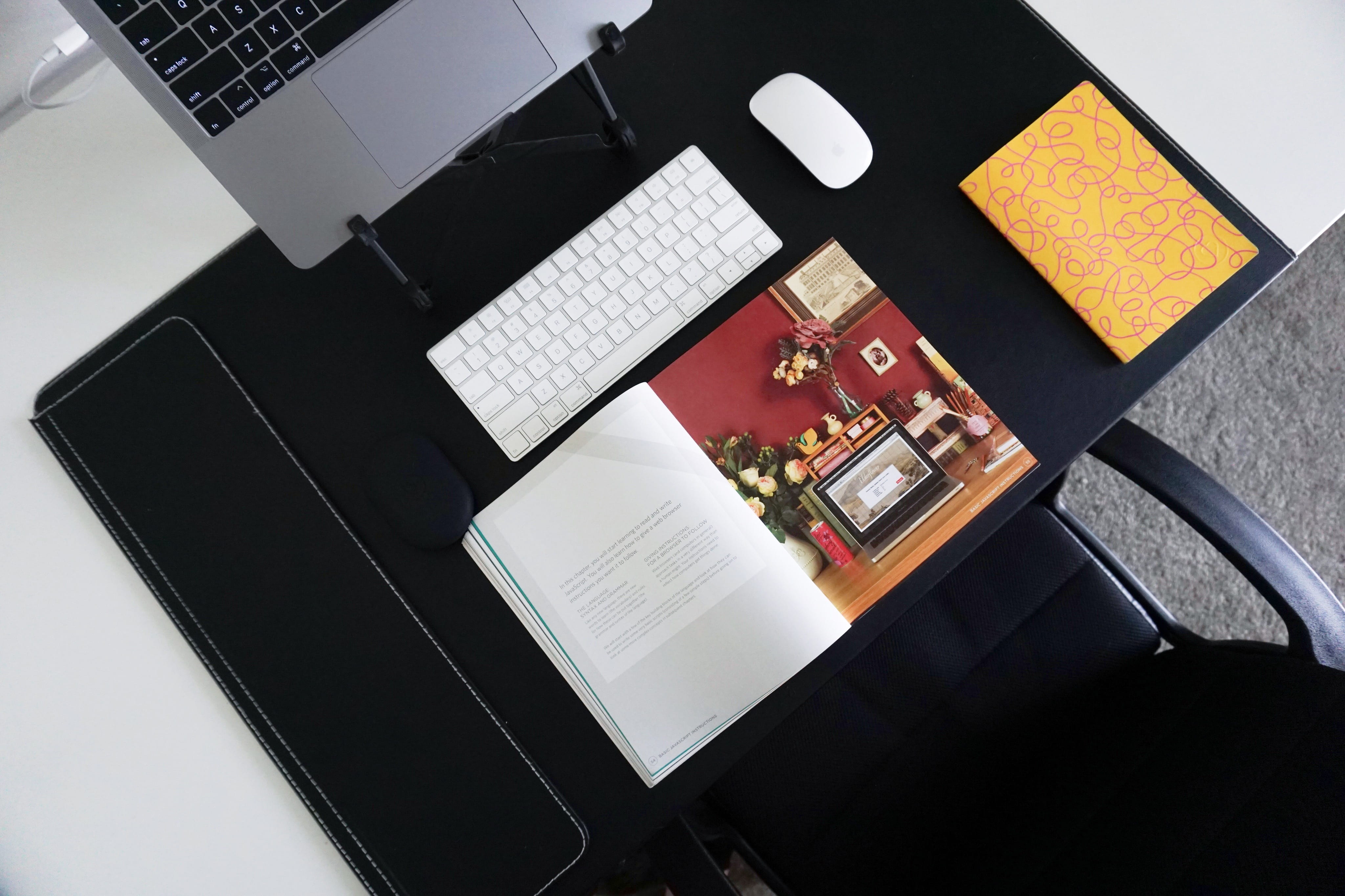 black, apple, furniture, desk, setup, business, still life, indoors, table, wireless technology, high angle view, space, tech, directly above, minimal, HD Wallpaper