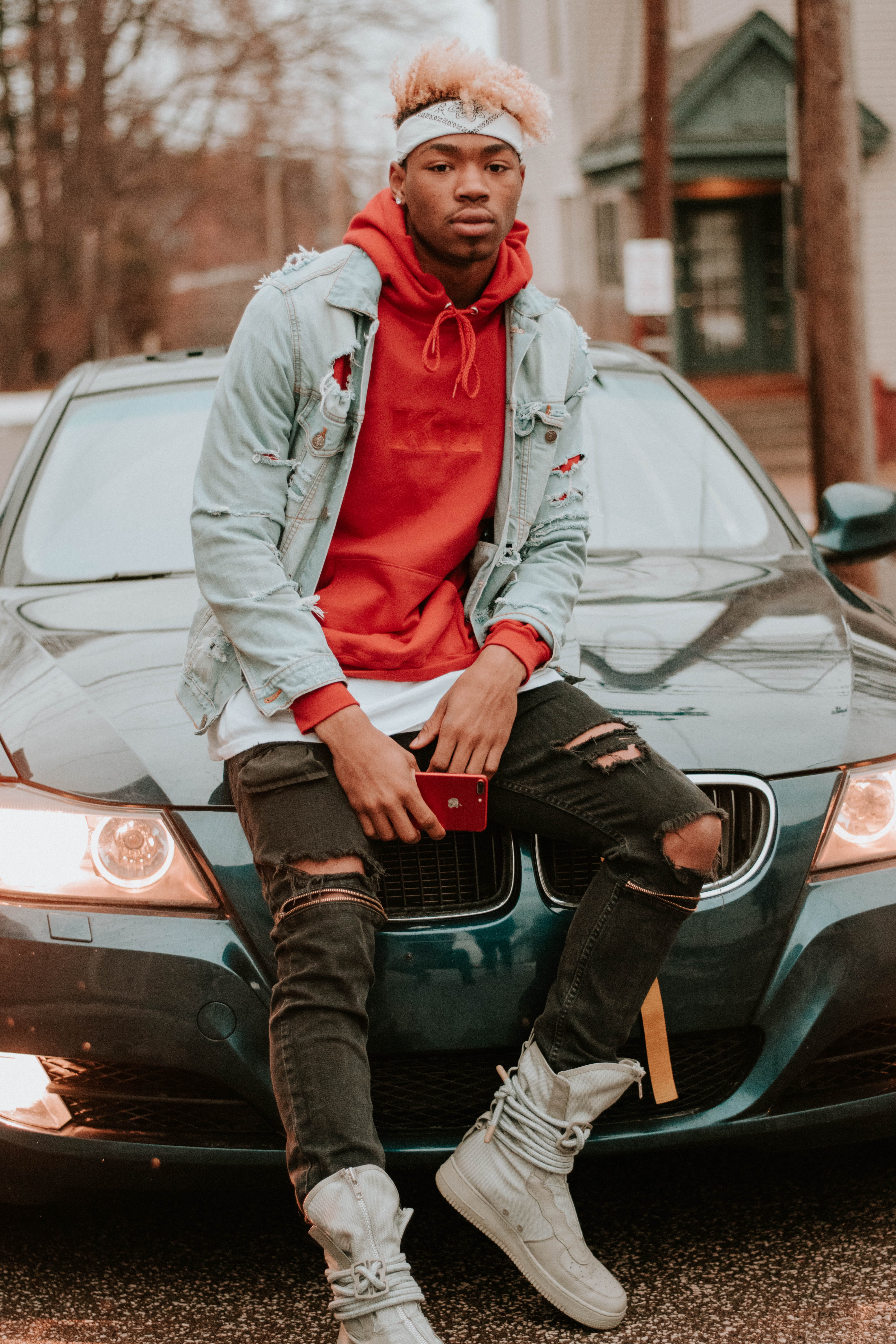 jeans, males, front view, young adult, man, looking at camera, transportation, motor vehicle, mature men, real people, sitting, young men, city, portrait, Phone HD Wallpaper