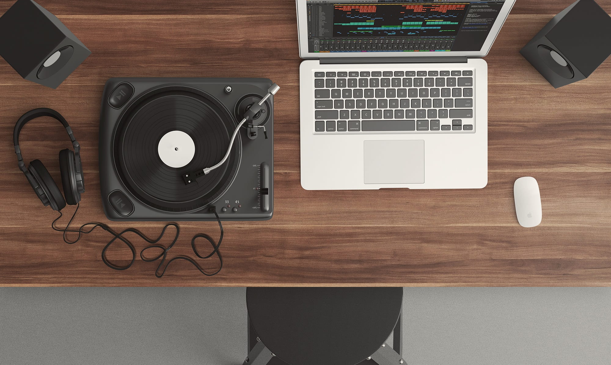 top view, arts culture and entertainment, laptop, modern, electronics, 1080P, music, recording, high angle shot, display, indoors, listening, white, business, HD Wallpaper