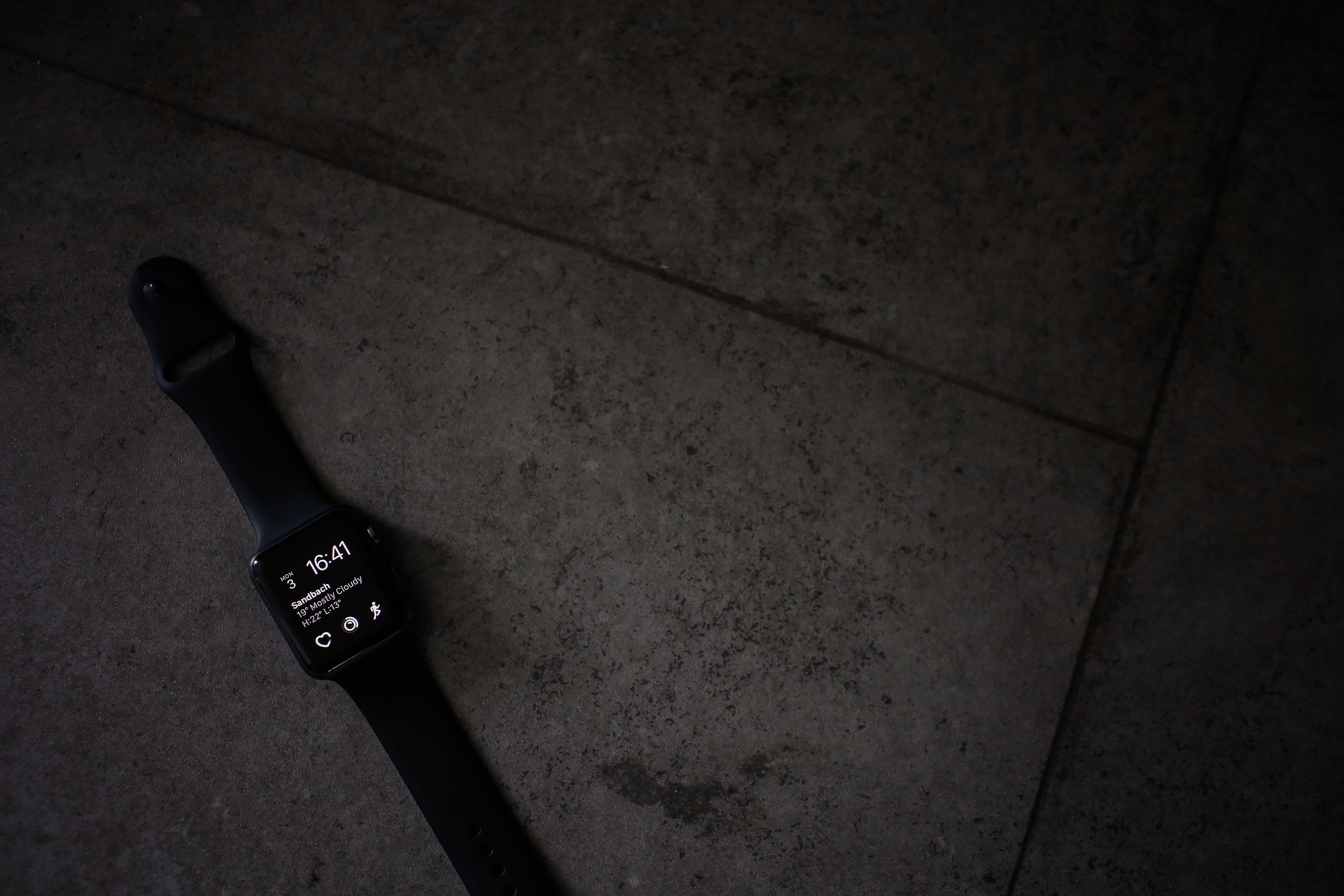 high angle view, sports, 5K, textured, close-up, smart watch, communication, directly above, watch, brown, tile, text, space, day, city, no people, still life, HD Wallpaper