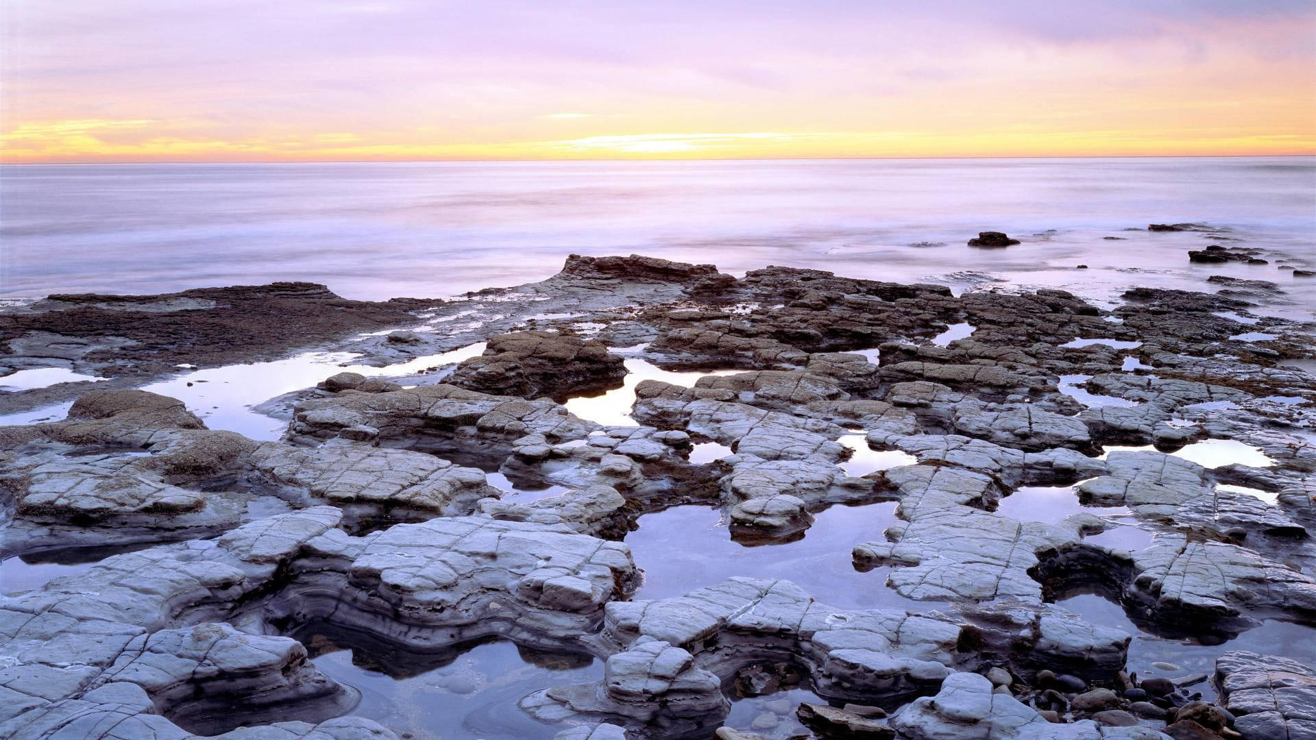 pools, sunset, san, 1080P, diego, nature and landscapes, rocks, tide pools, tide, HD Wallpaper