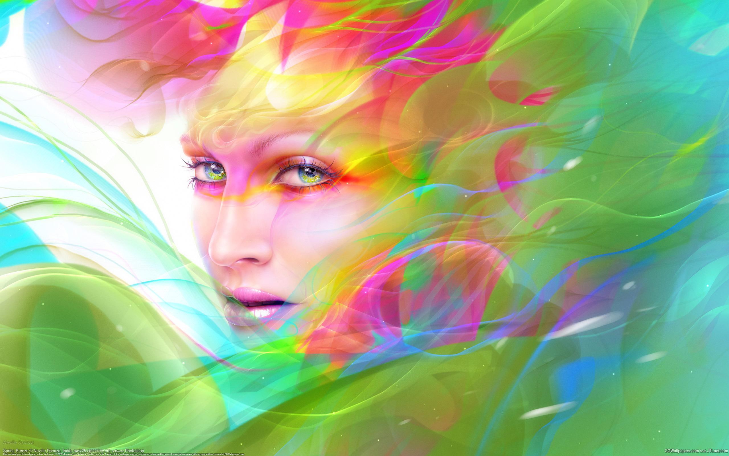 2K, 3d and abstract, rainbow, lady, colors, fantasy, woman, HD Wallpaper