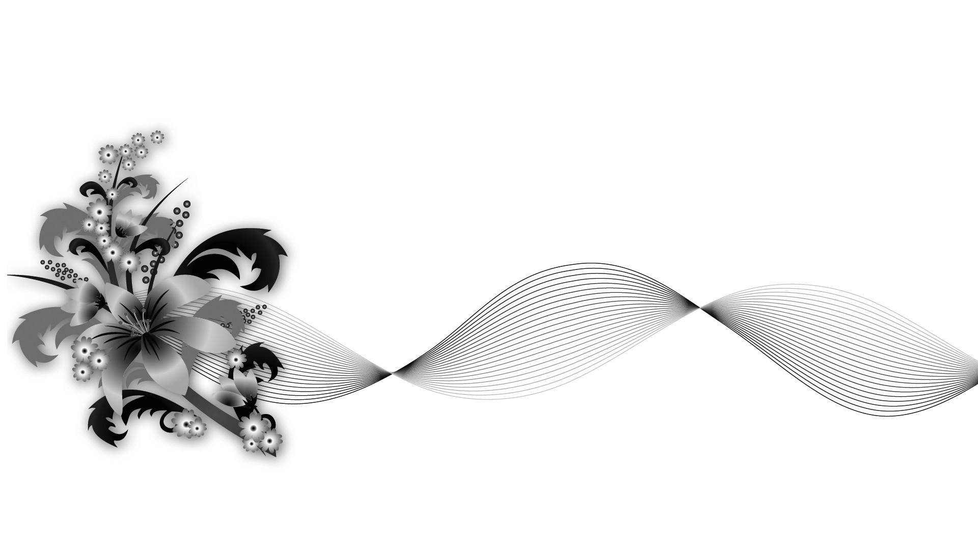 swirl, vector, white, spring, flowers, abstract, summer, floral, 1080P, black, 3d and abstract, wave, HD Wallpaper