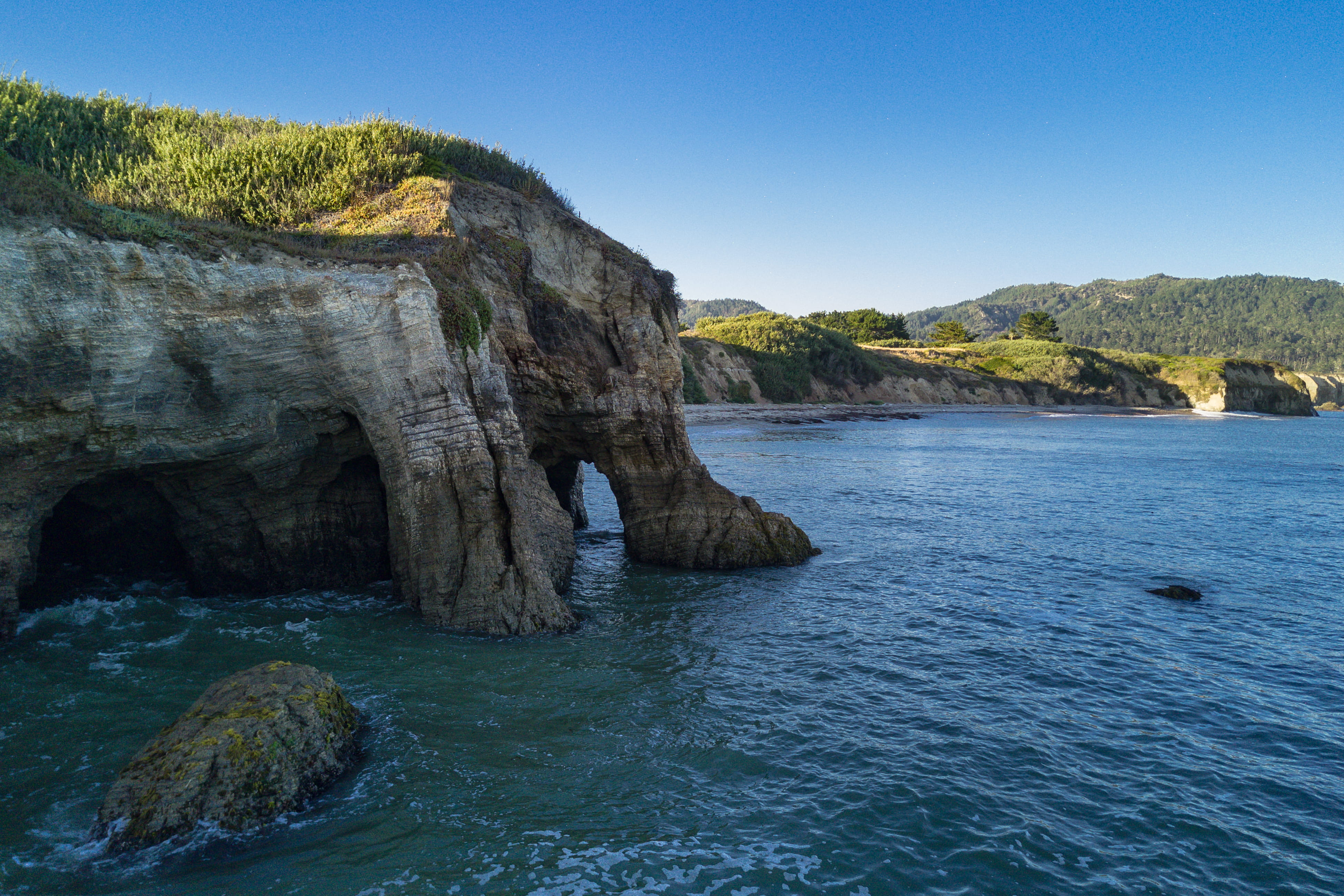 drone, beauty in nature, coast, scenics - nature, nature, california, land, rocks, rock - object, solid, tranquility, eroded, rock formation, water, 4K, HD Wallpaper