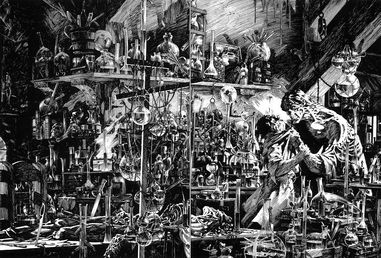 monochrome, Frankenstein, artwork, 720P, creature, Bernie Wrightson, HD Wallpaper
