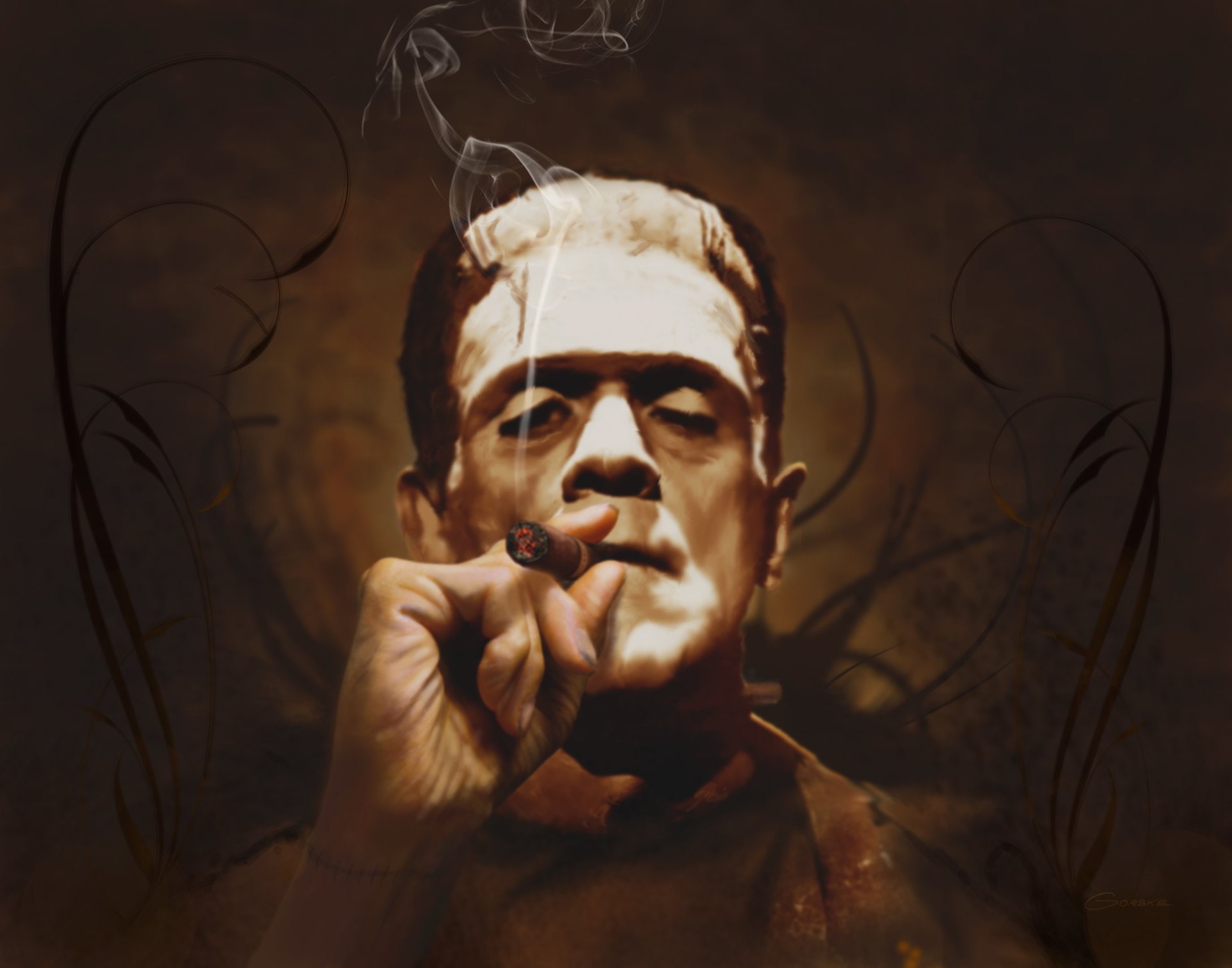 Dark, Frankenstein, Smoking, 1080P, HD Wallpaper