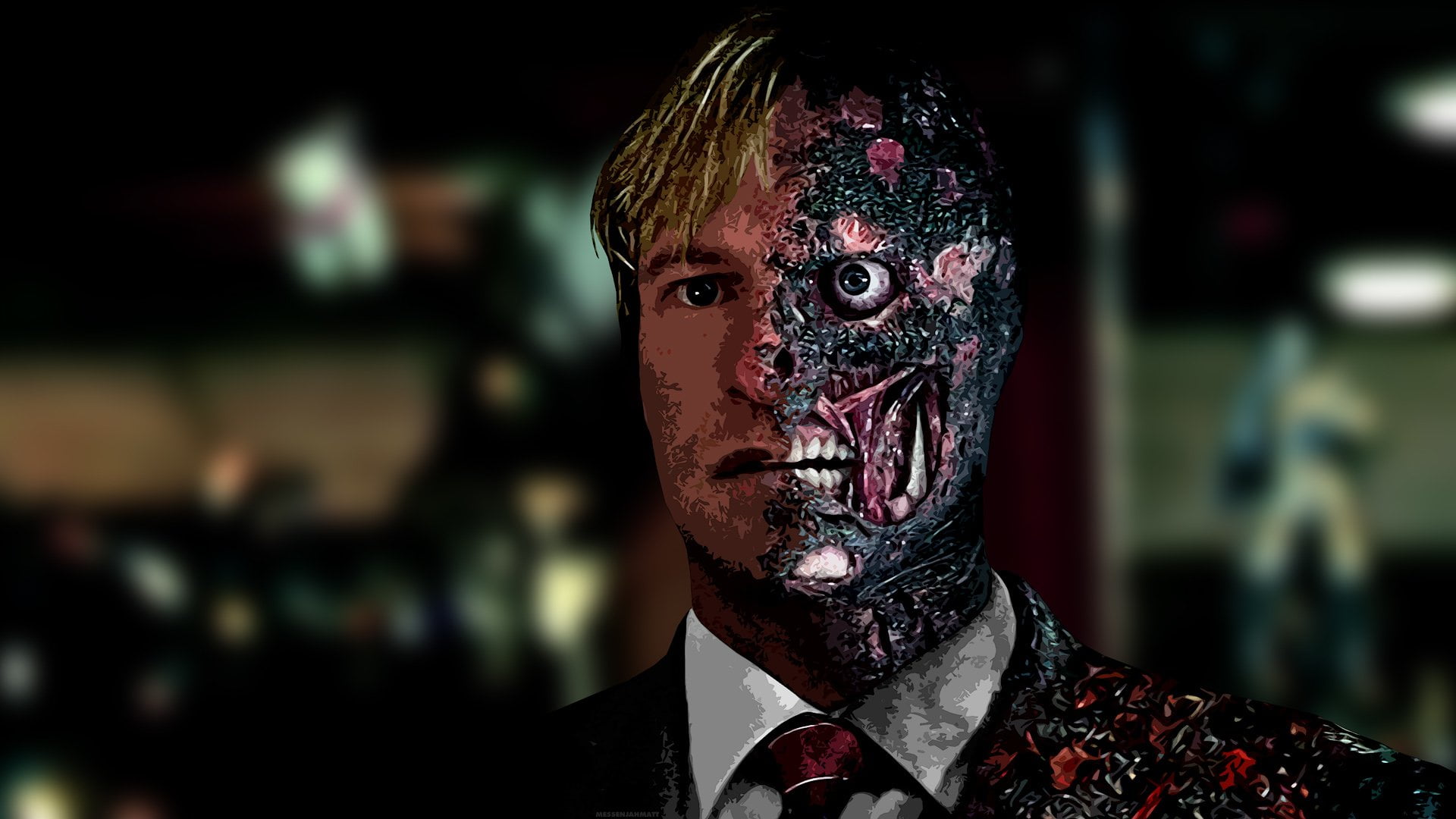 portrait, close-up, celebration, headshot, Two-Face, The Dark Knight, body part, messy, emotion, 1080P, one person, human body part, human face, blood, HD Wallpaper