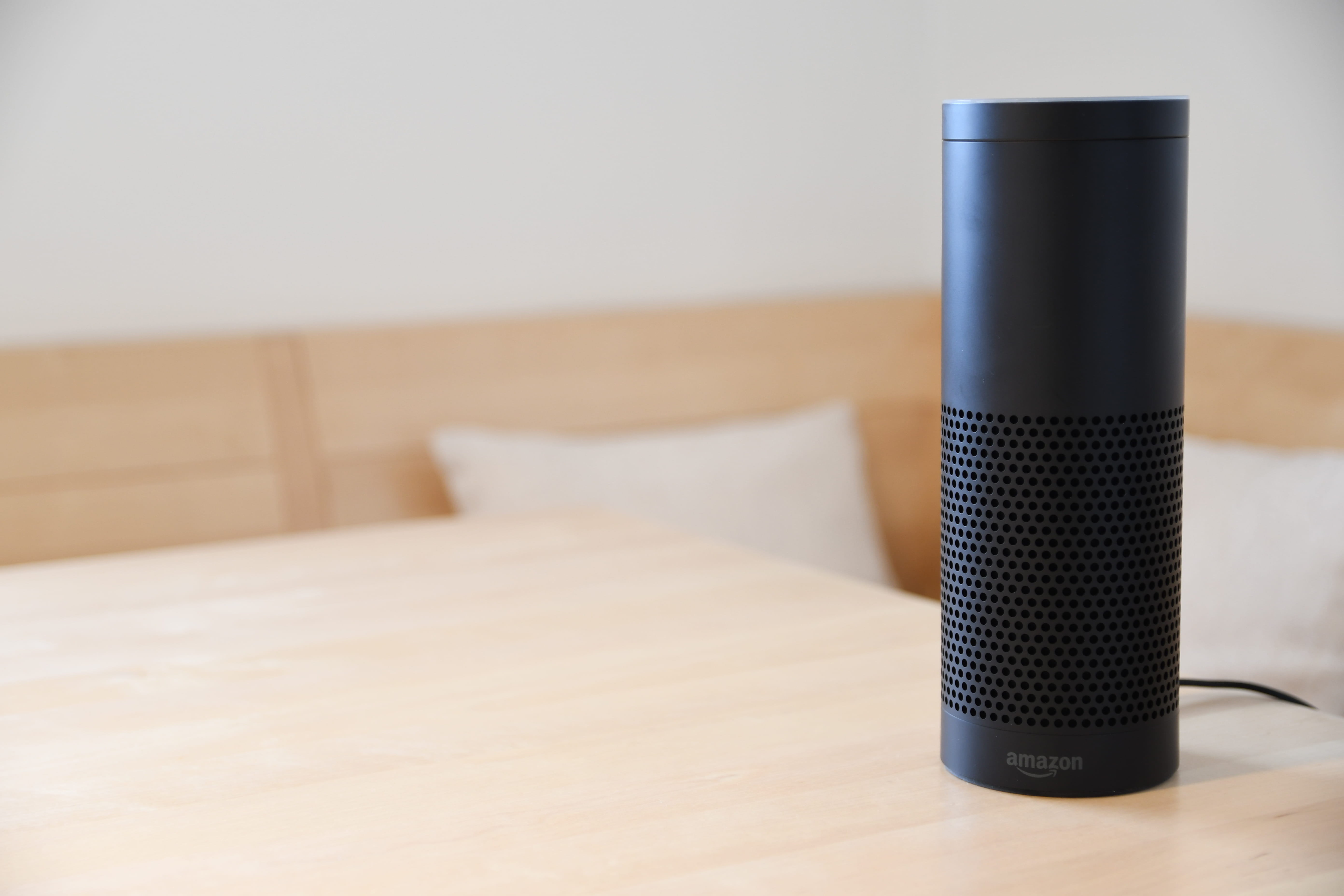 arts culture and entertainment, amazon alexa, single object, absence, indoors, day, metal, home interior, input device, table, music, focus on foreground, HD Wallpaper
