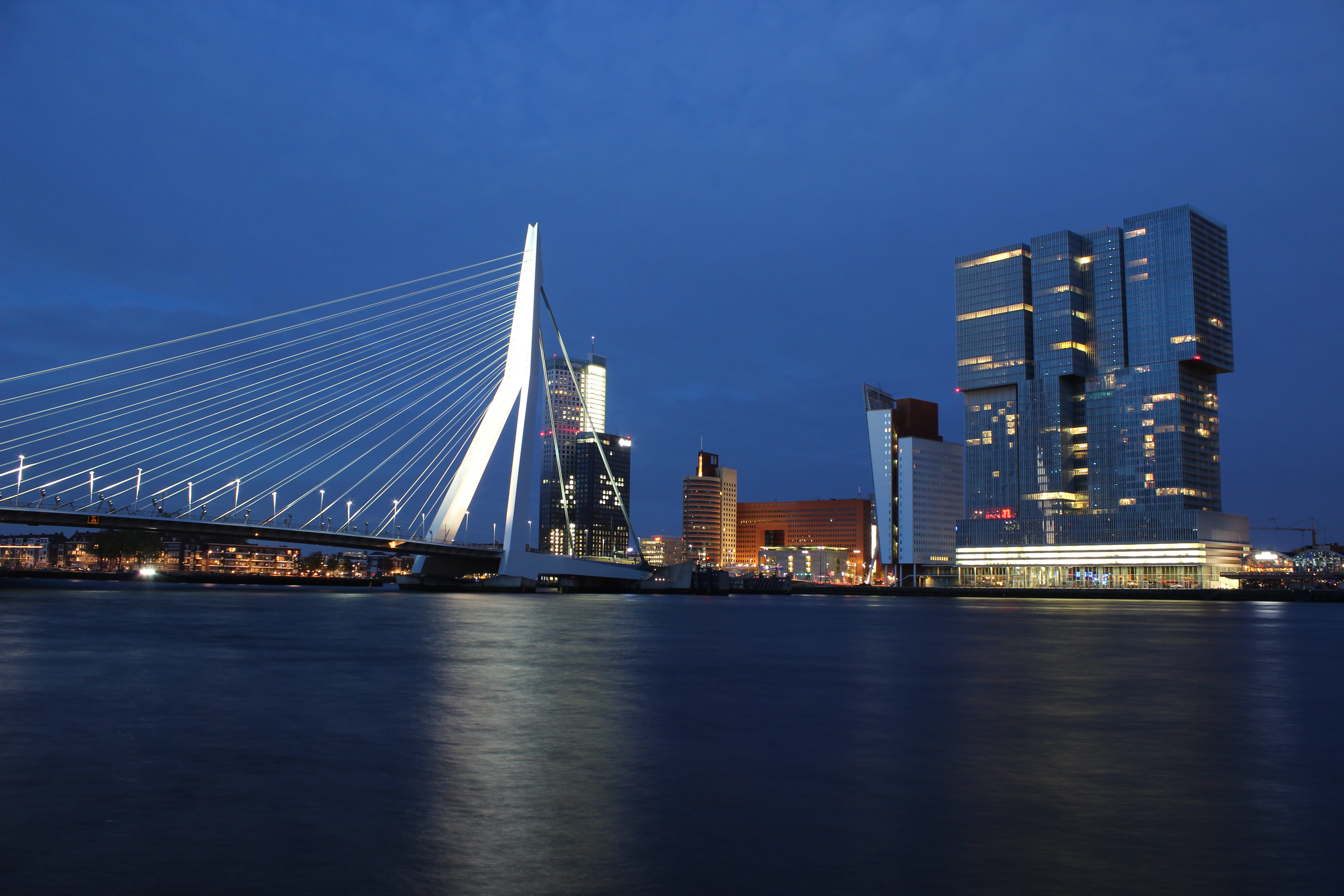 night, illuminated, cityscape, buildings, bridge, bridge - man made structure, Bridge, water, industry, City, holland, river, outdoors, europe, transportation, HD Wallpaper