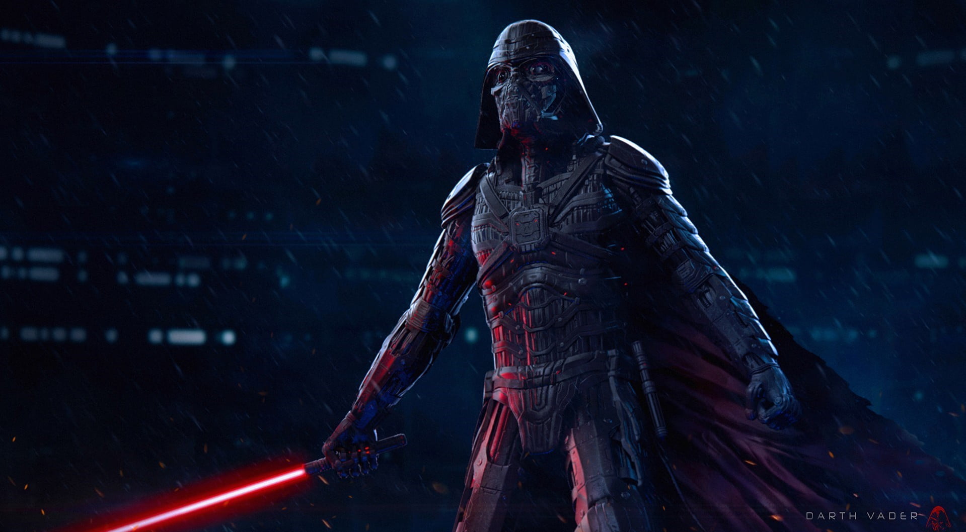 Darth Vader, waist up, strength, accidents and disasters, one person, star, architecture, 720P, artwork, motion, Star Wars, illuminated, adult, HD Wallpaper
