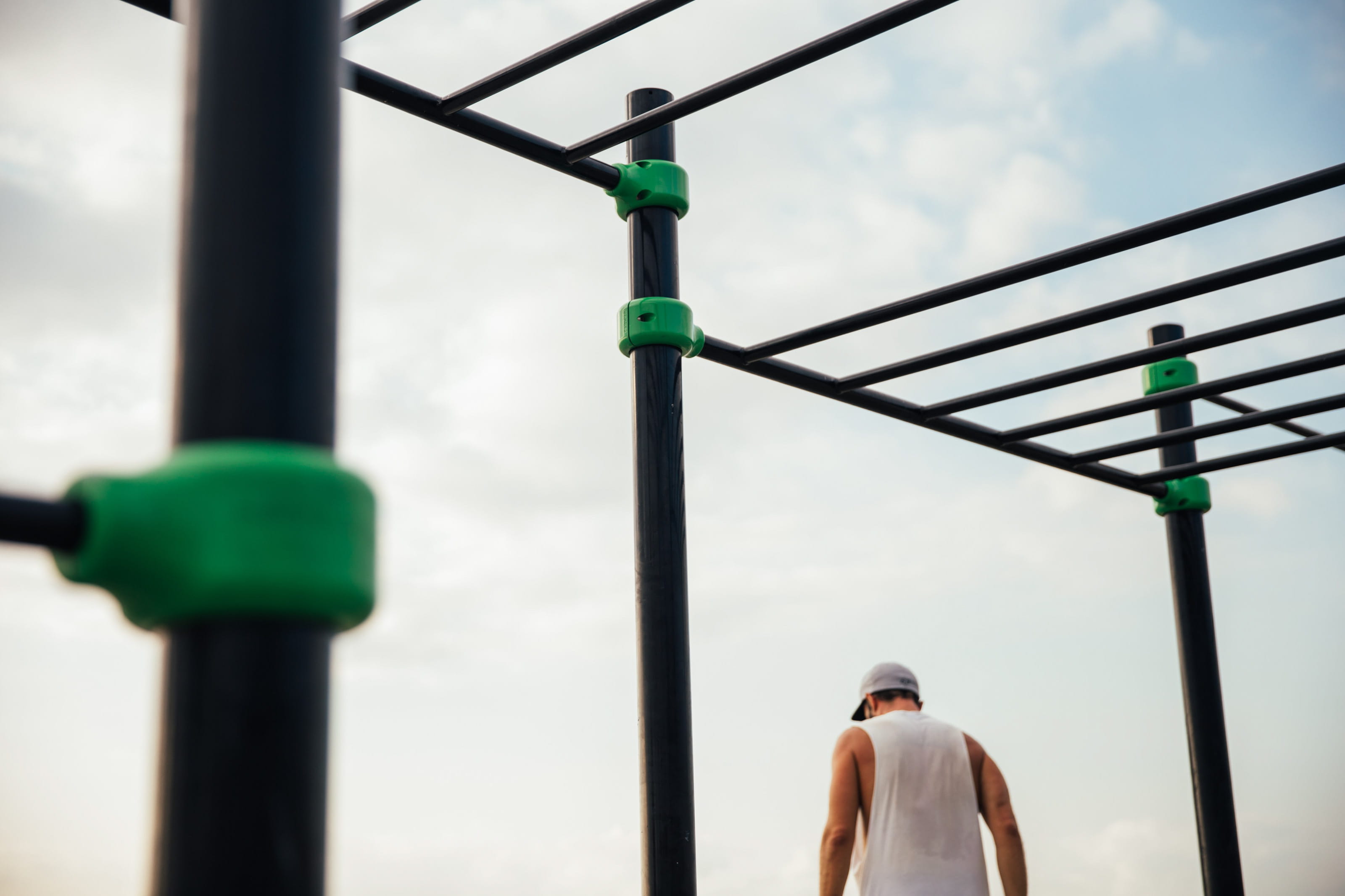 upside, body, fitness, apparatus, focus on foreground, real people, clothing, 2K, background, playground, health, green color, Hanging, men, Playful, metal, HD Wallpaper
