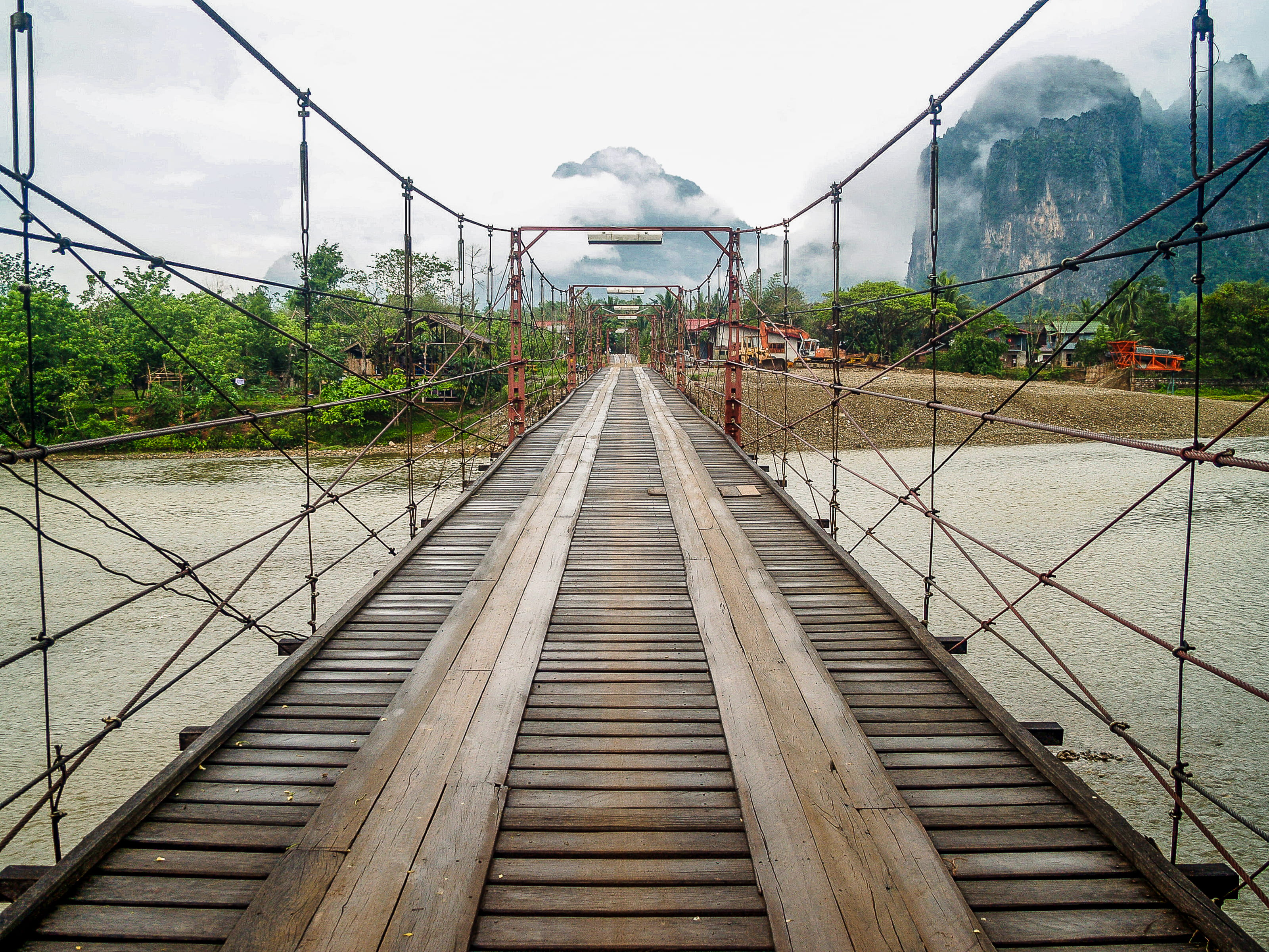 footbridge, transportation, plant, railroad track, bridge - man made structure, nature, laos, the way forward, no people, cables, brige, tree, built structure, HD Wallpaper