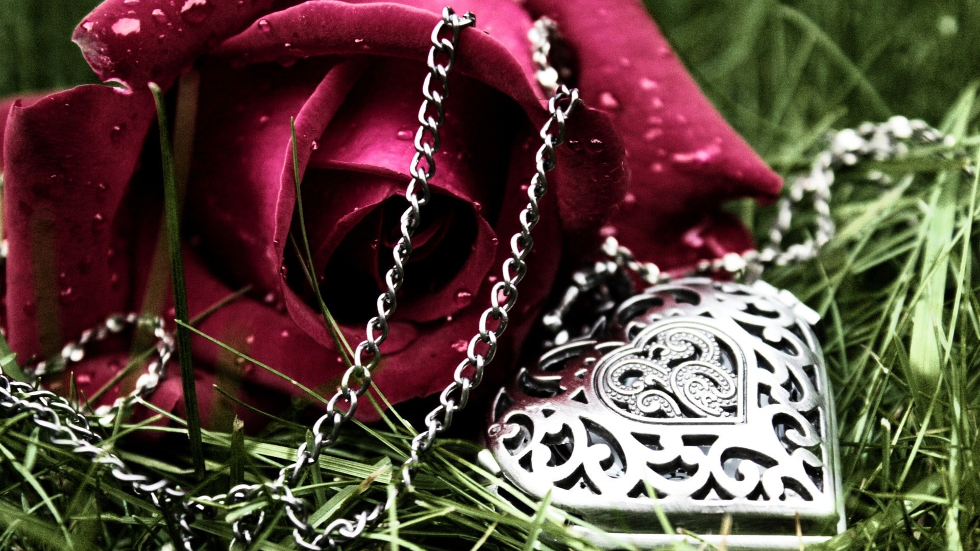 chains, heart, flowers, 1080P, HD Wallpaper