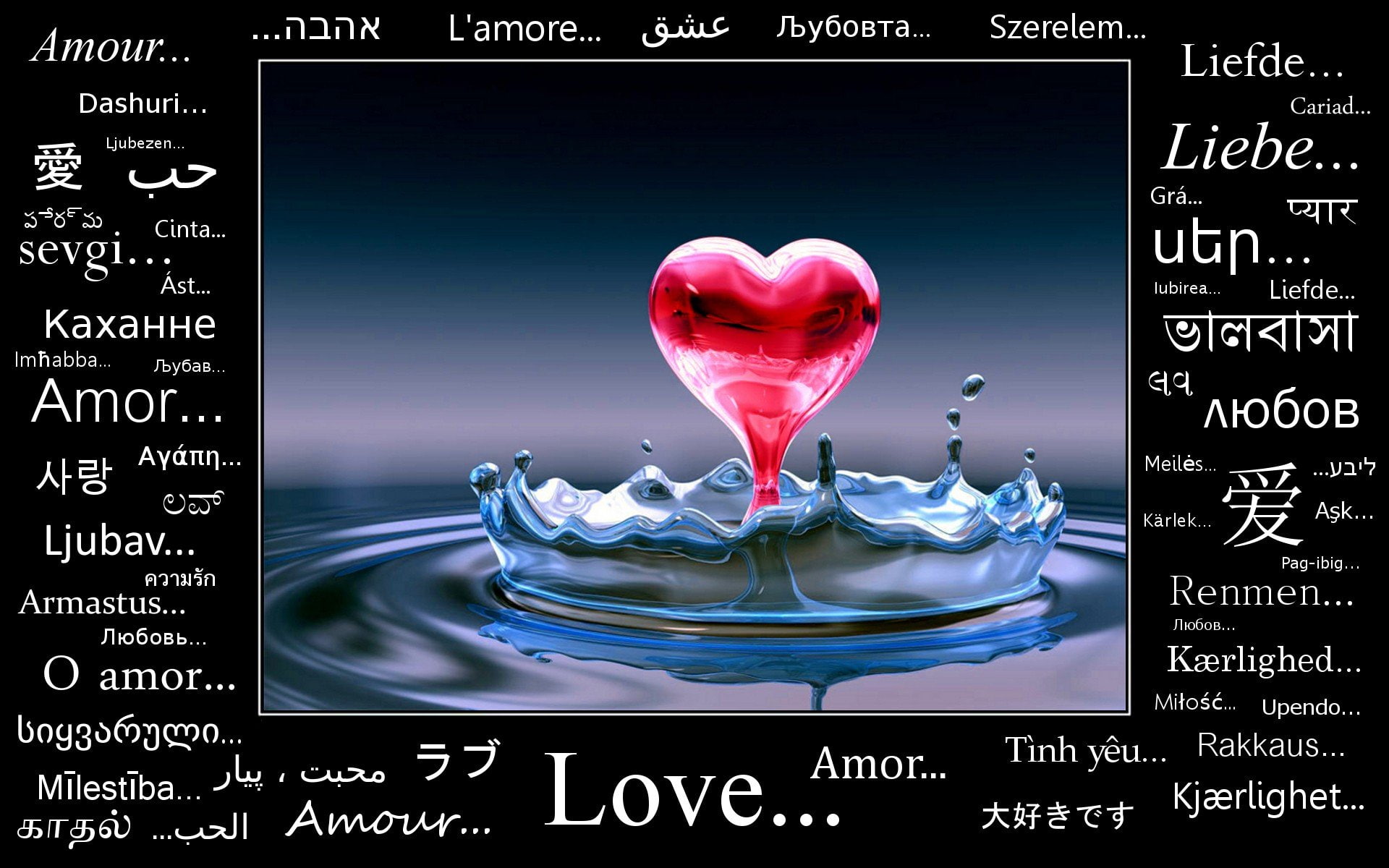 text, quotes, drop, Hearts, 1080P, red, drops, blue, love, heart, water, HD Wallpaper
