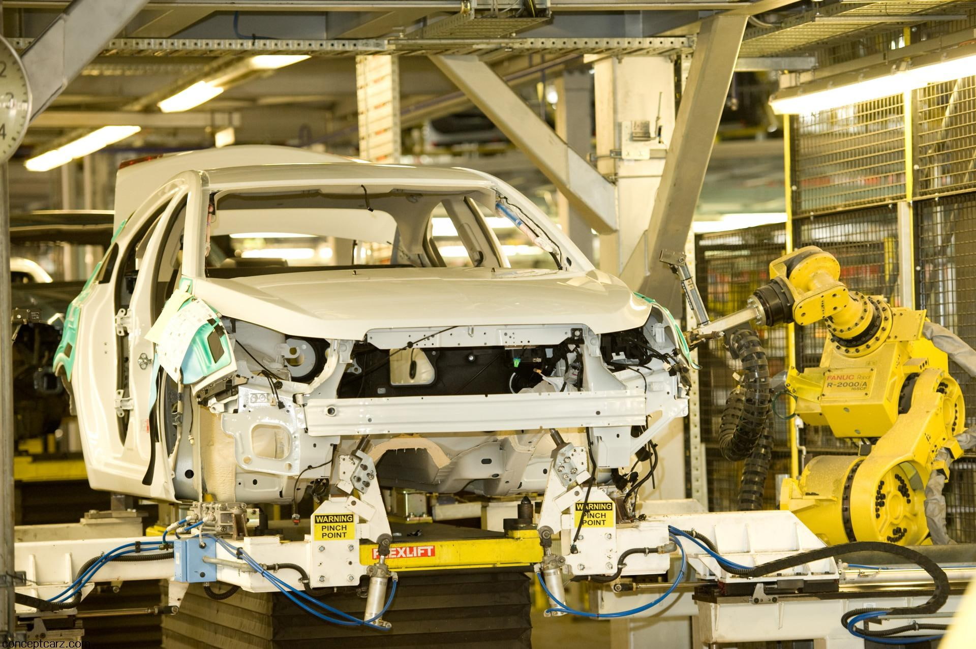 series, transportation, 1080P, no people, yellow, factory, industry, robot, holden, land vehicle, vehicle part, automated, machinery, indoors, production line, HD Wallpaper