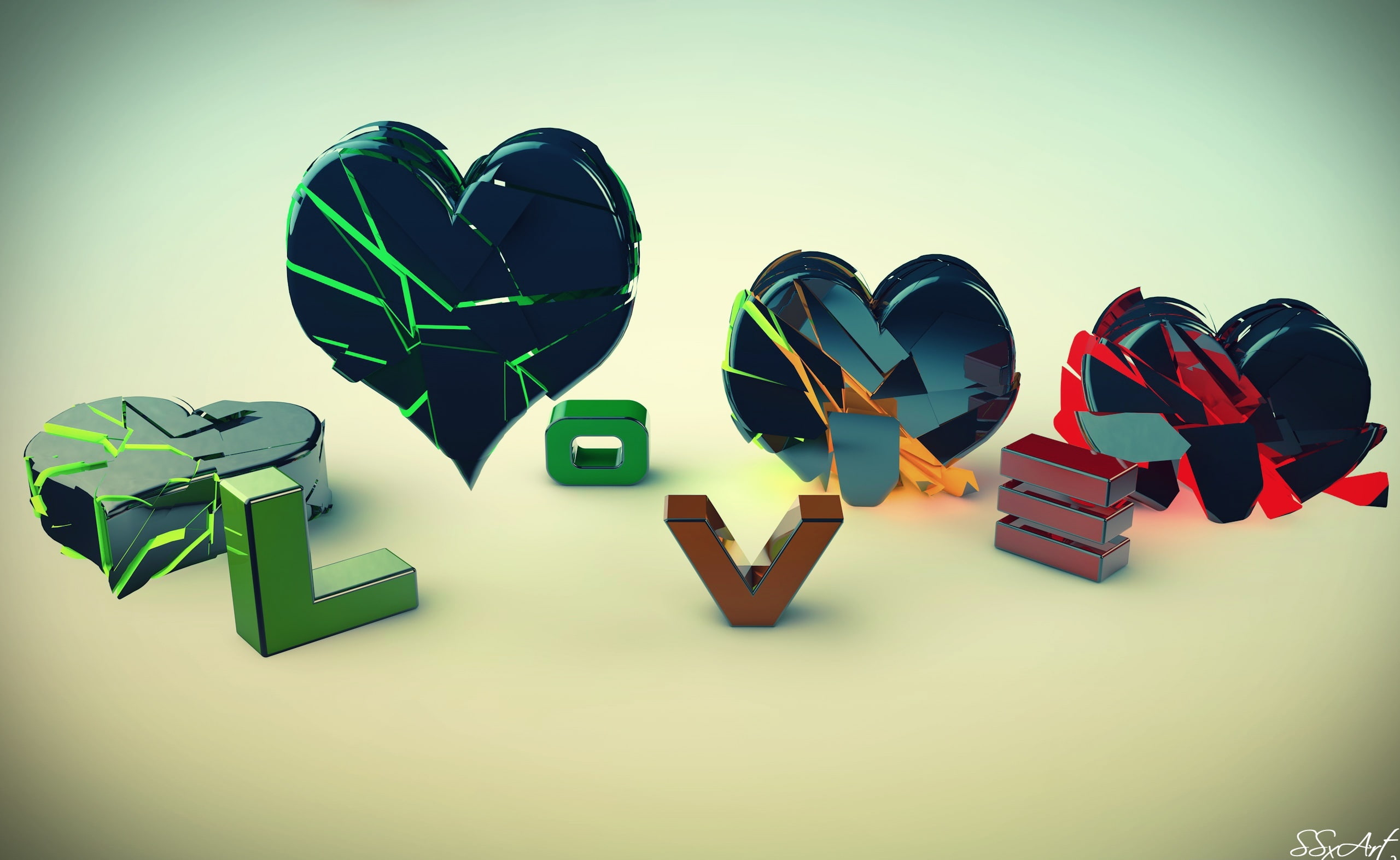 no people, green color, 2K, heart, creativity, vignette, group of objects, red, Artistic, widescreen, positive emotion, variation, heart shape, broken, HD Wallpaper