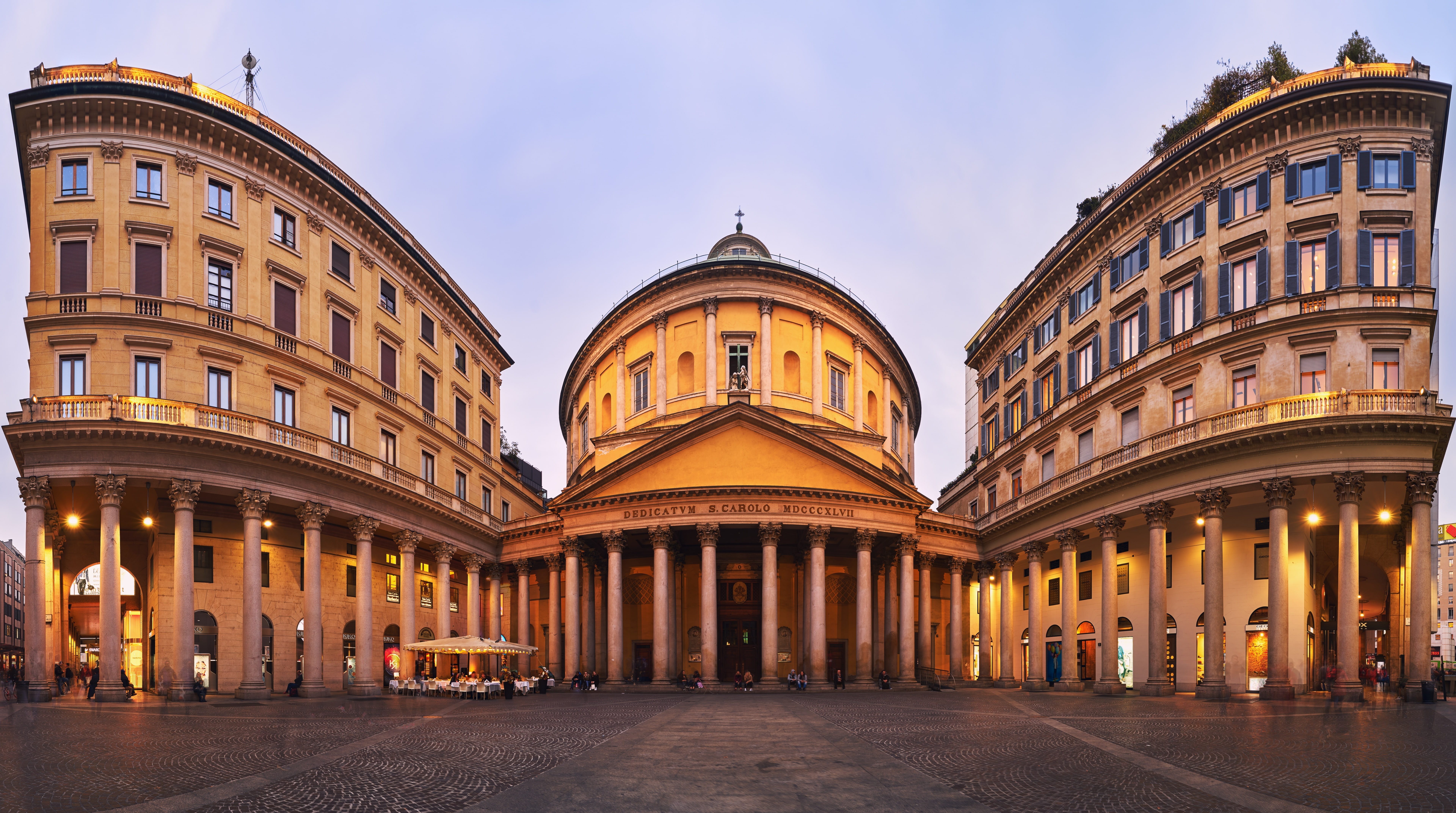 built structure, nature, travel destinations, city life, milan, 8K, Italy, Architecture, illuminated, building exterior, sky, city, SanCarloalCorso, city street, HD Wallpaper