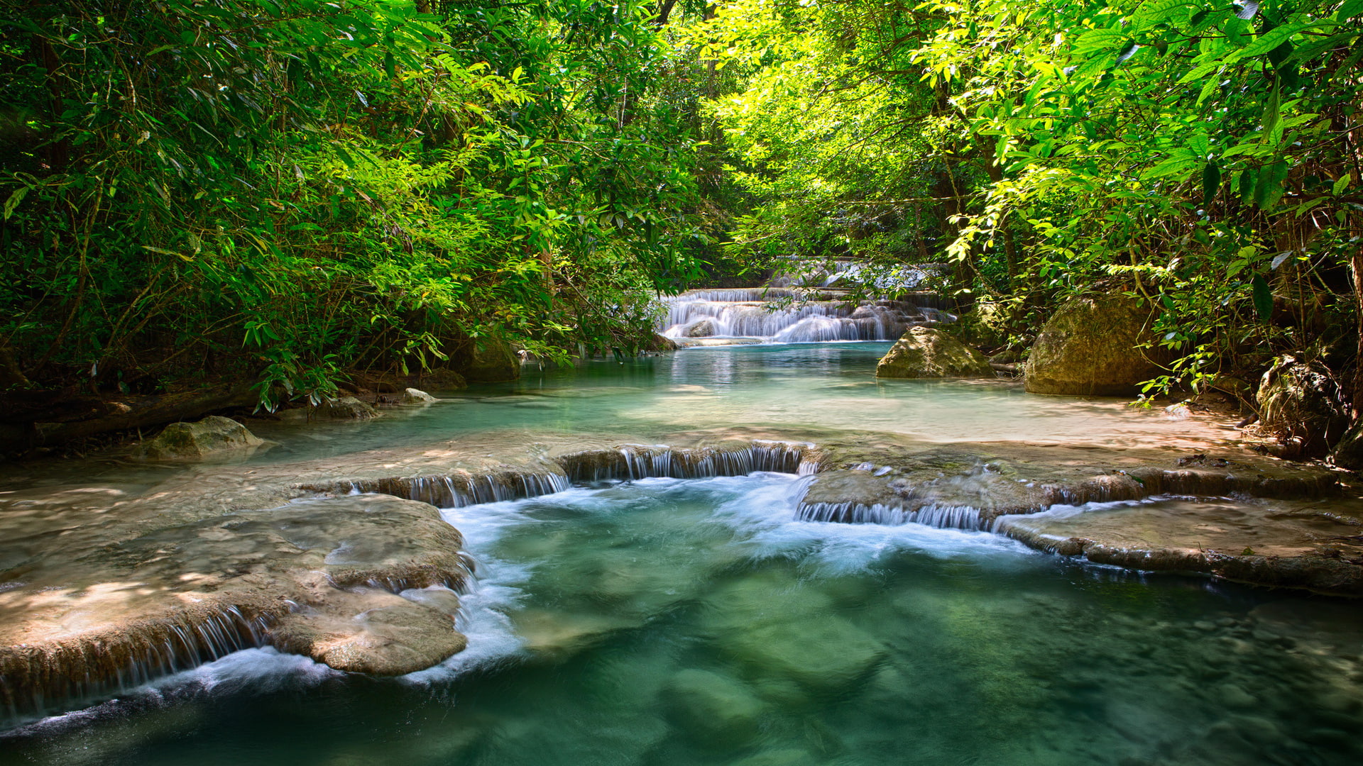 full, stepped, hd, tropical, river, 1080P, green, thailand, screen, desktop, waterfalls, vegetation, HD Wallpaper