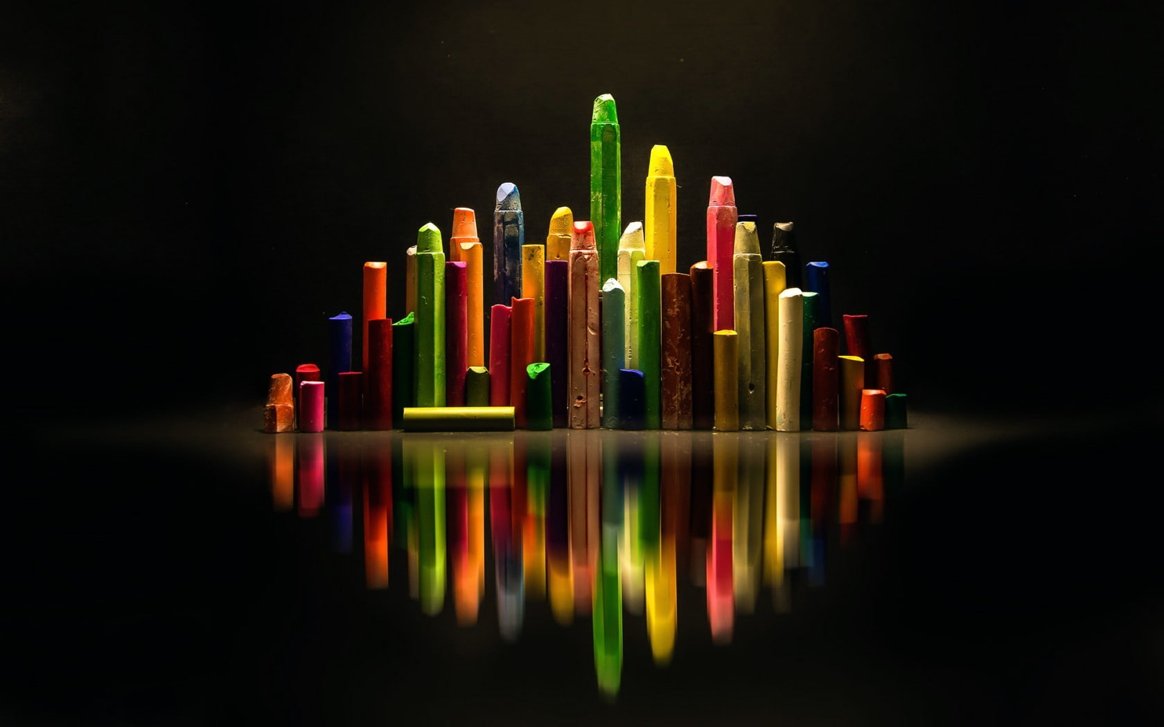 black background, variation, pencil, black, still life, multi colored, vibrant color, close-up, 720P, creativity, indoors, studio shot, chalk, illuminated, HD Wallpaper