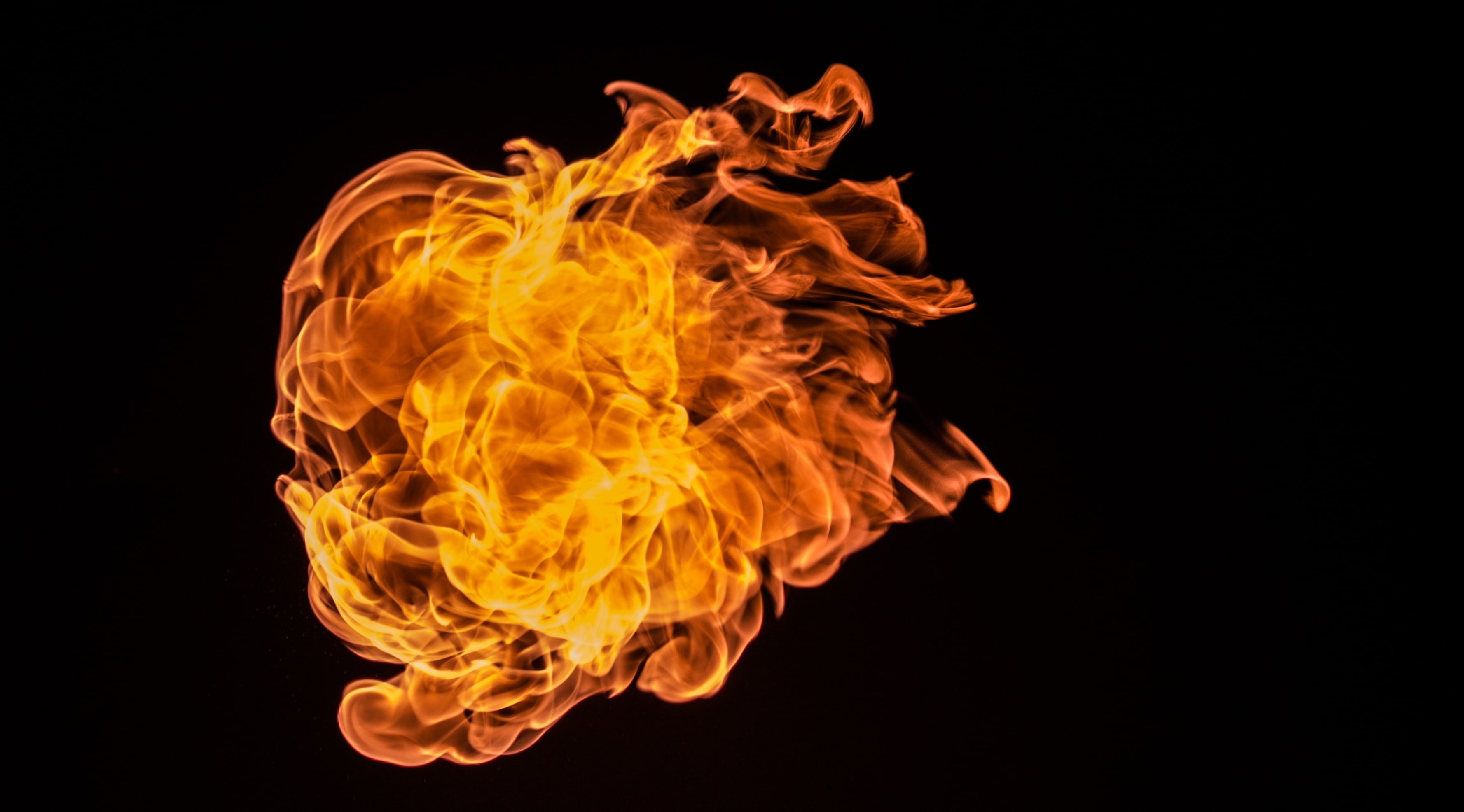 studio shot, orange color, flammable, yellow, Burning, black background, communication, fire - natural phenomenon, heat - temperature, abstract, 2K, Orange, HD Wallpaper