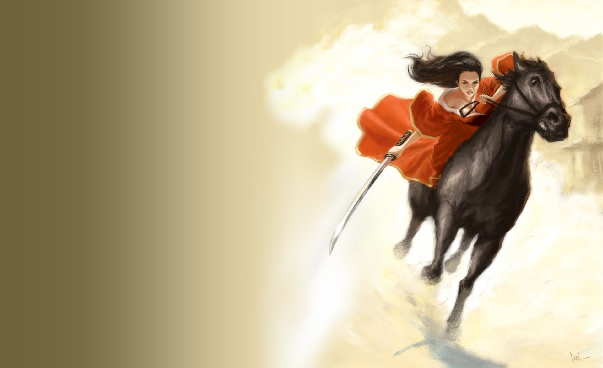 studio shot, males, riding, samurai girl, performance, Fighter, one person, holding, fantasy art, Samurai, 1080P, adult, motion, mid adult, female samurai warrior, HD Wallpaper