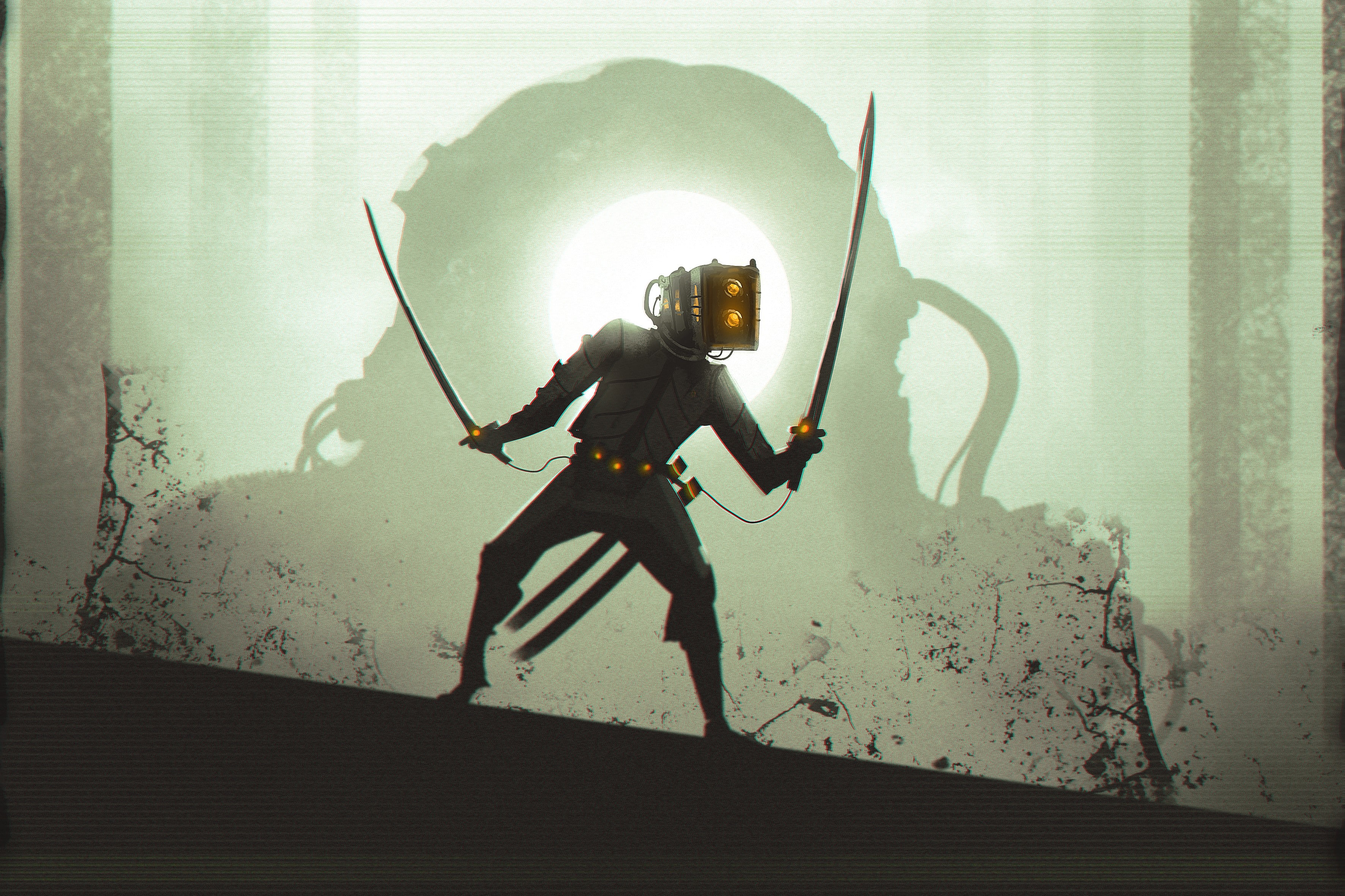 scuba, 2K, katana, cyberpunk, HD Wallpaper