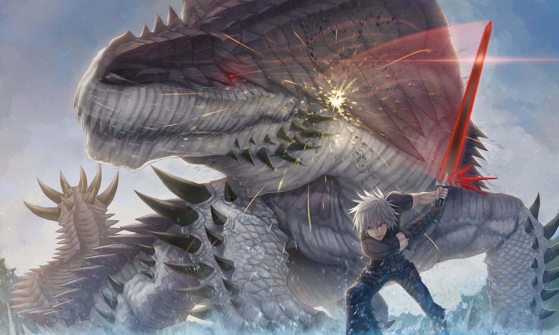 haired, man, anime, sword, flying, guy, fish, bird, animal wildlife, sea, blue, outdoors, vertebrate, nature, adult, close-up, wildlife, people, sculpture, HD Wallpaper