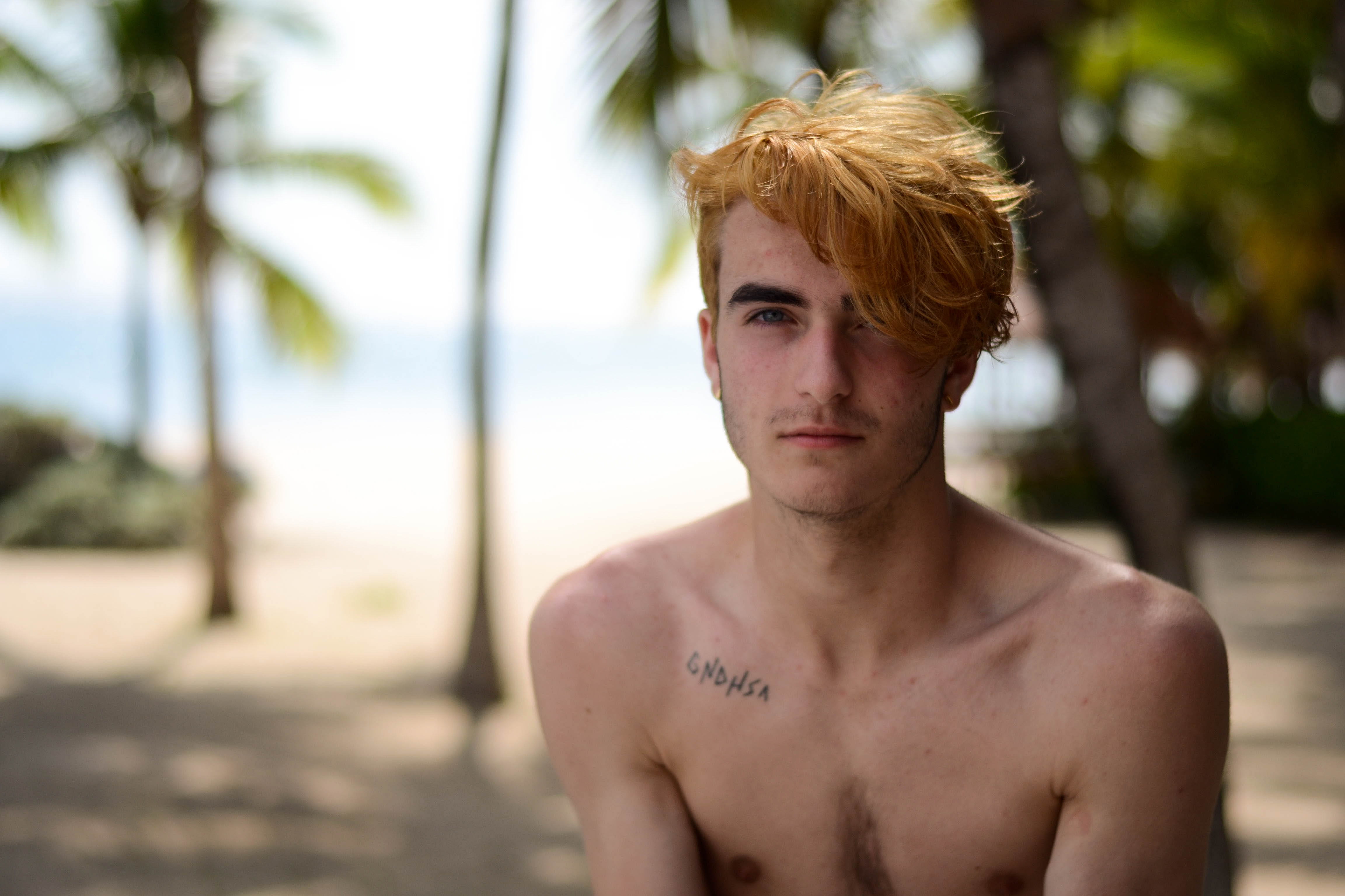 person, headshot, nature, tattoo, palm, young adult, focus, hair, brown, shallow, hairstyle, front view, shoulder, chest, 4K, beautiful people, beach, HD Wallpaper