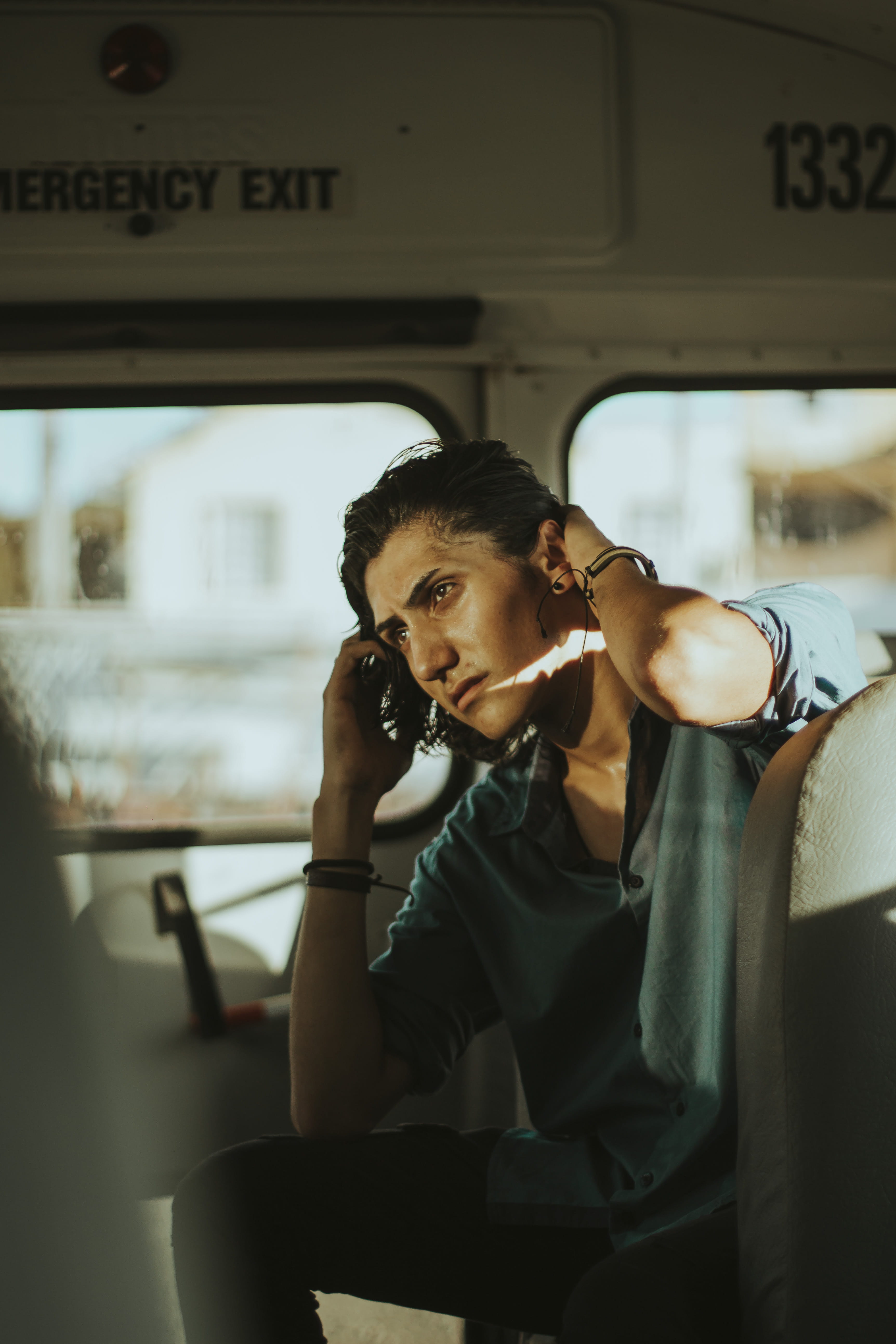 public transportation, facial expression, handsome, transportation system, model, man, long hair, 5K, mobile phone, transportation, person, wireless technology, Phone HD Wallpaper
