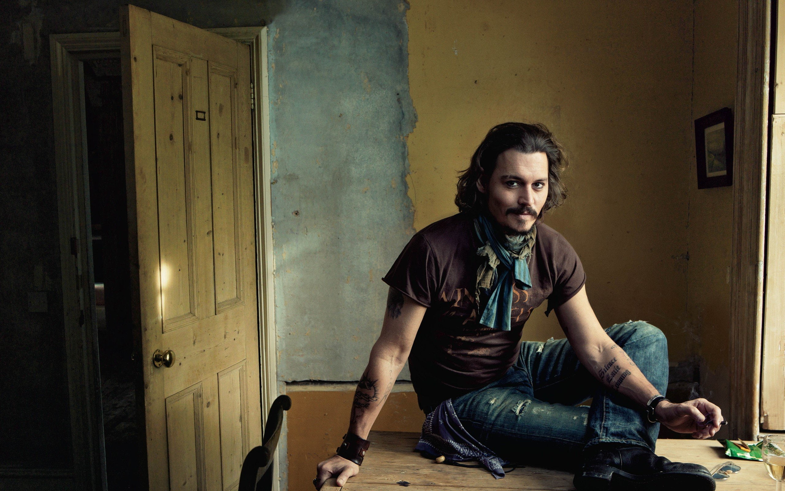 2K, actors, depp, men, johnny, tattoos, HD Wallpaper