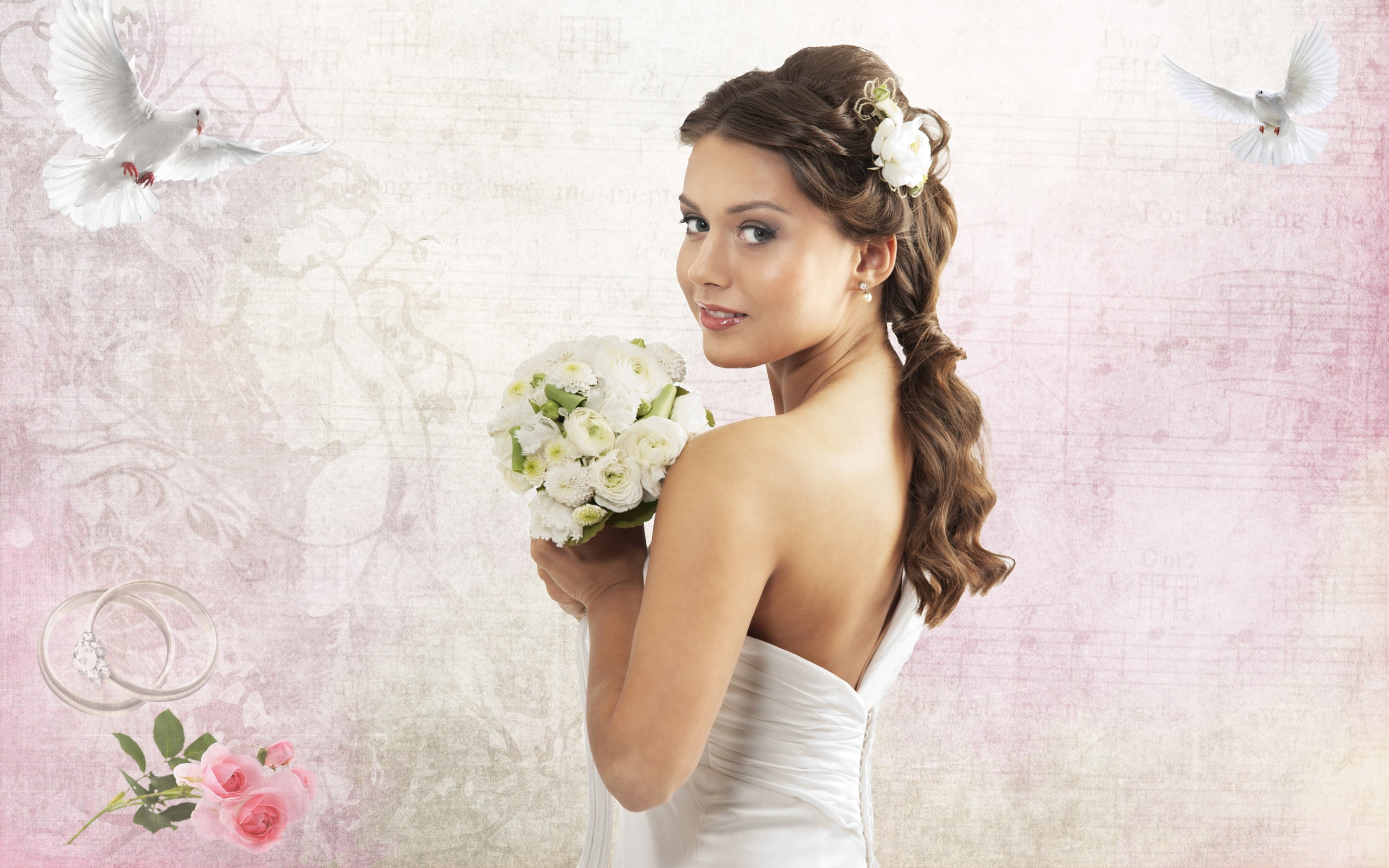 Bouquet, 2K, Roses, Beautiful, Bride, Holding, White, HD Wallpaper
