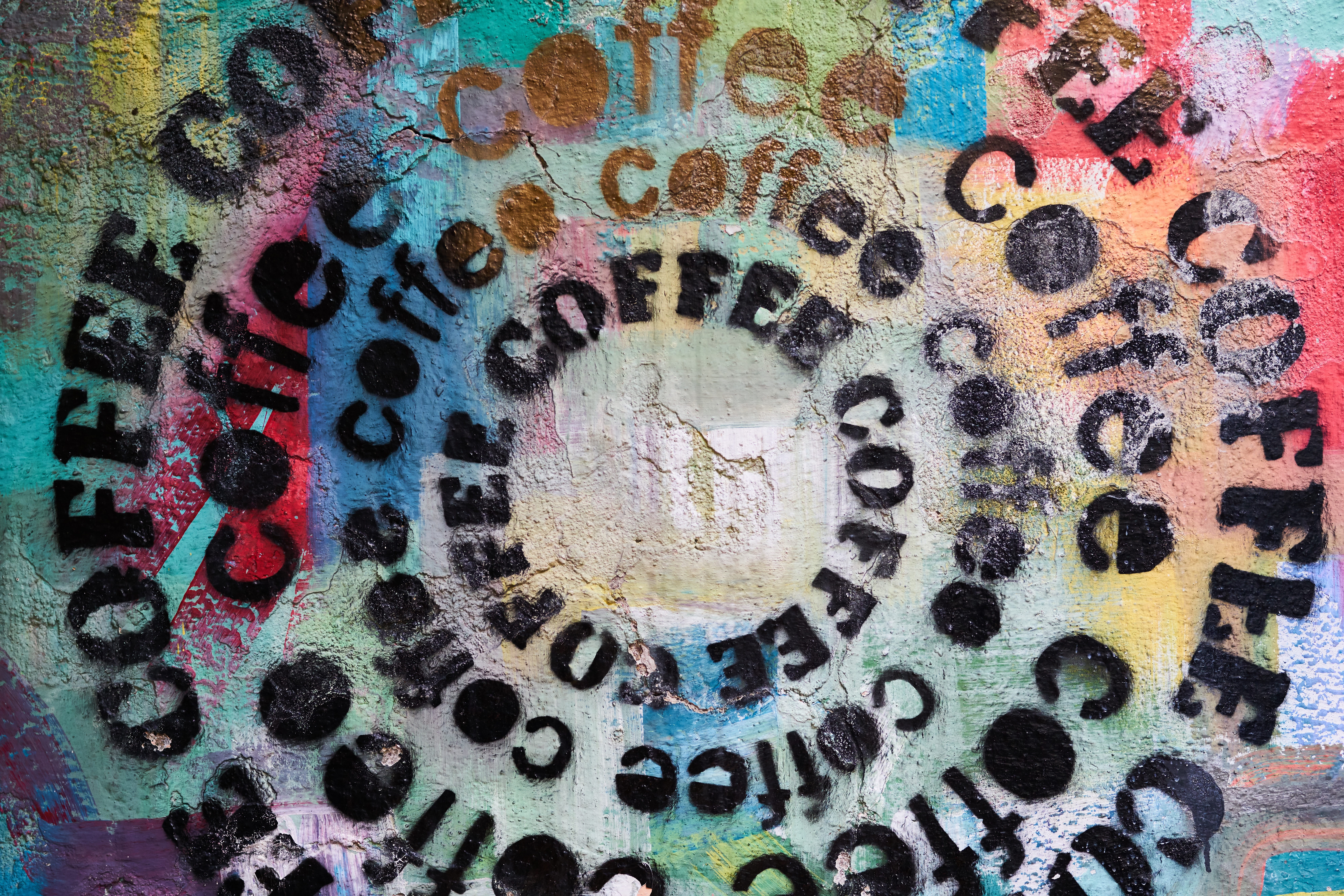 texture, drawing, multi colored, wall, 8K, coffee, full frame, pictures, architecture, painting, day, pattern, art and craft, graffiti, geometric shape, HD Wallpaper