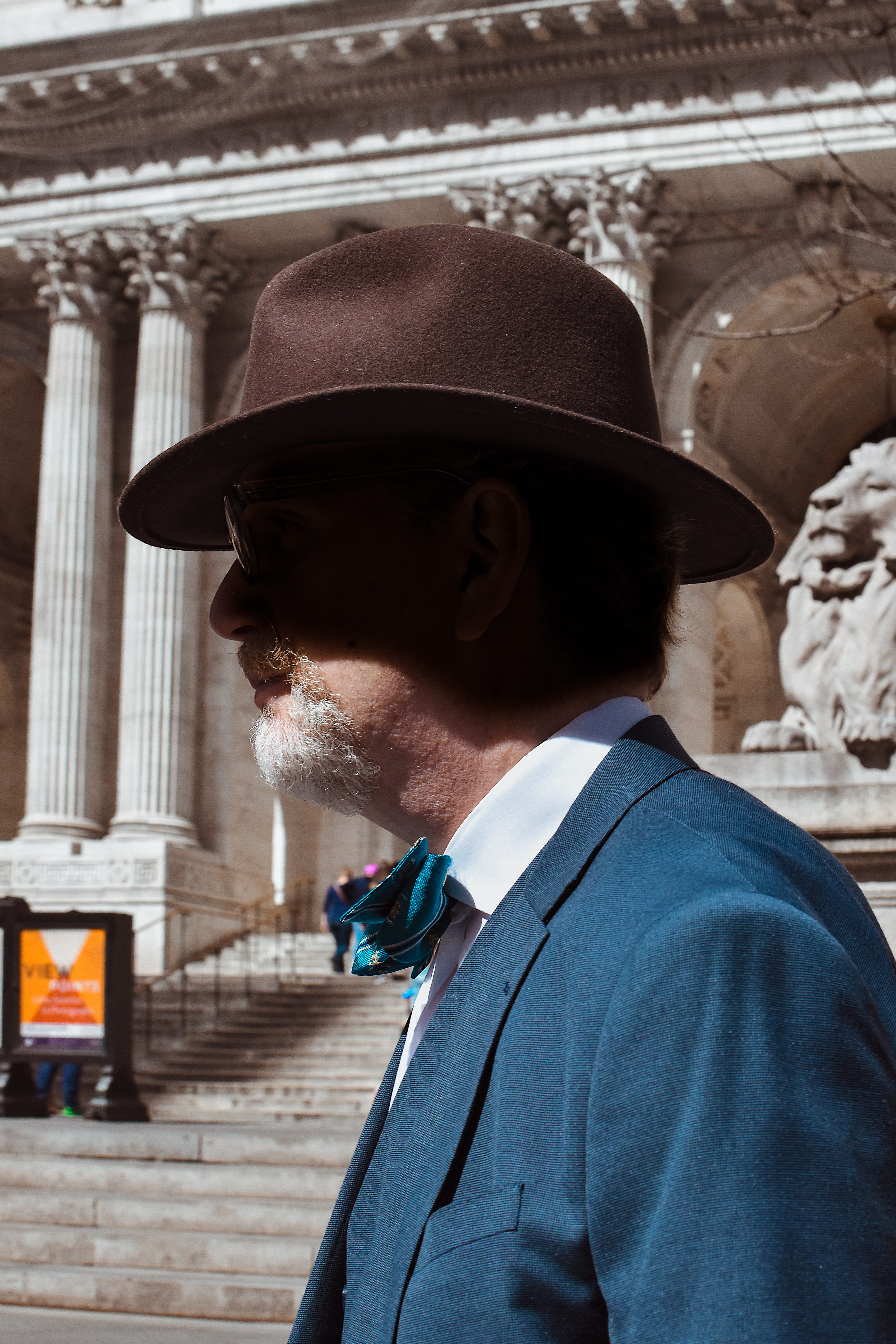 pavement, new york, headshot, facial hair, clothing, portrait, walkway, accessories, architecture, path, column, man, built structure, looking, human, real people, Phone HD Wallpaper
