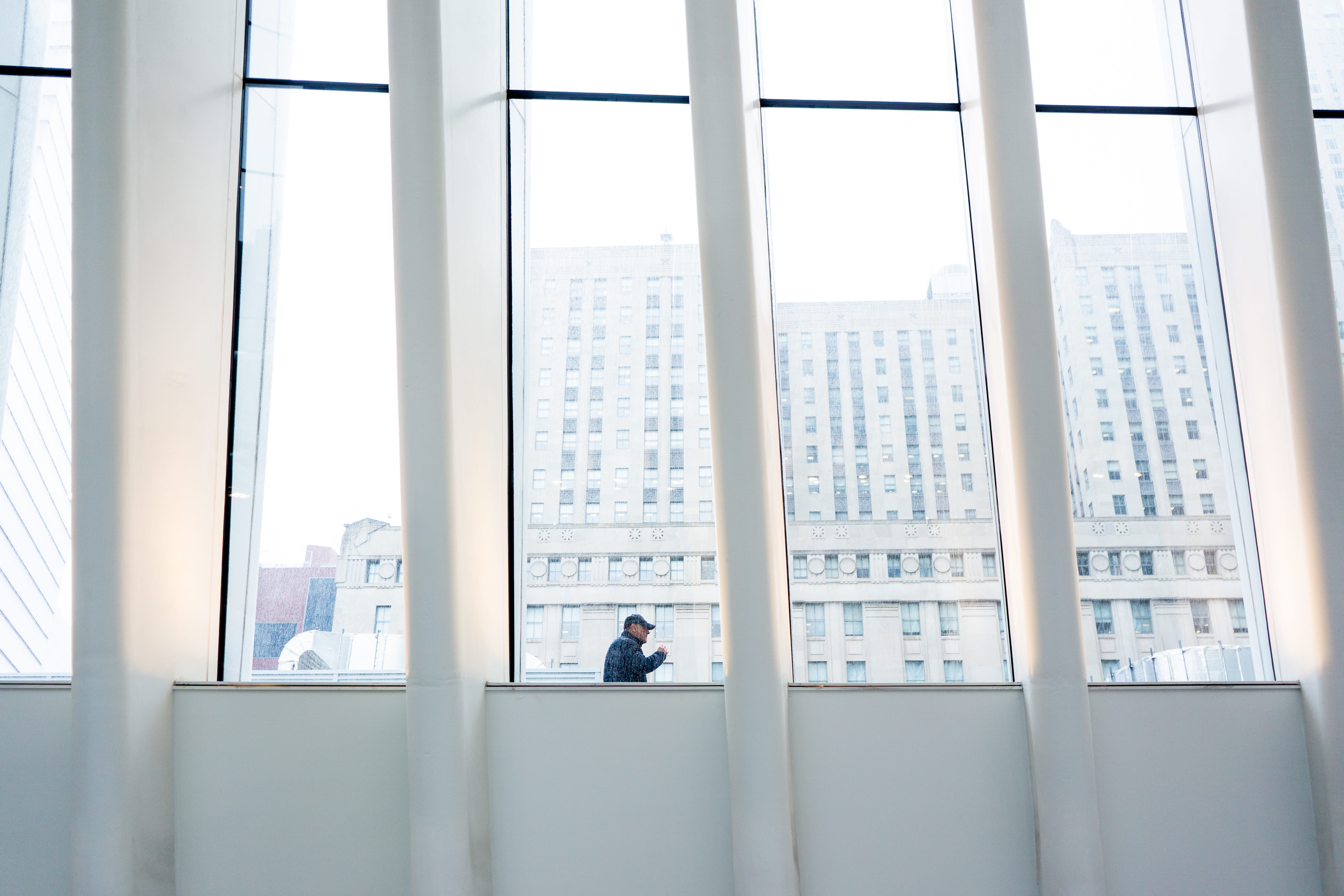 city, 5K, grille, window, new york, building, businessman, human, office, indoors, office building, commute, one person, one world trade center station, HD Wallpaper