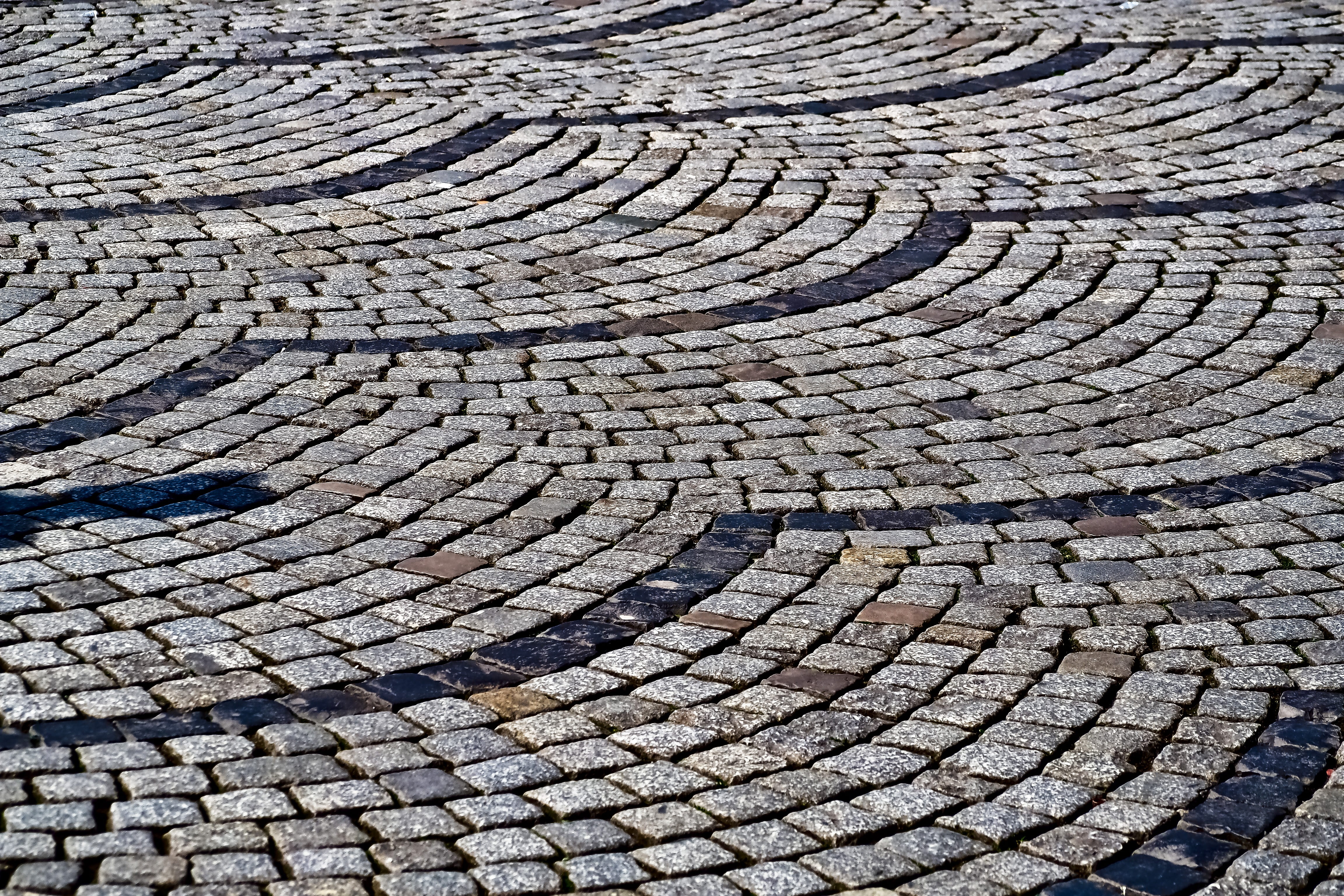 full frame, curve, cobblestone, natural stone, paved, rau, nature, 4K, close-up, high angle view, gray, paving stones, backgrounds, design, textured, pavement surface, HD Wallpaper