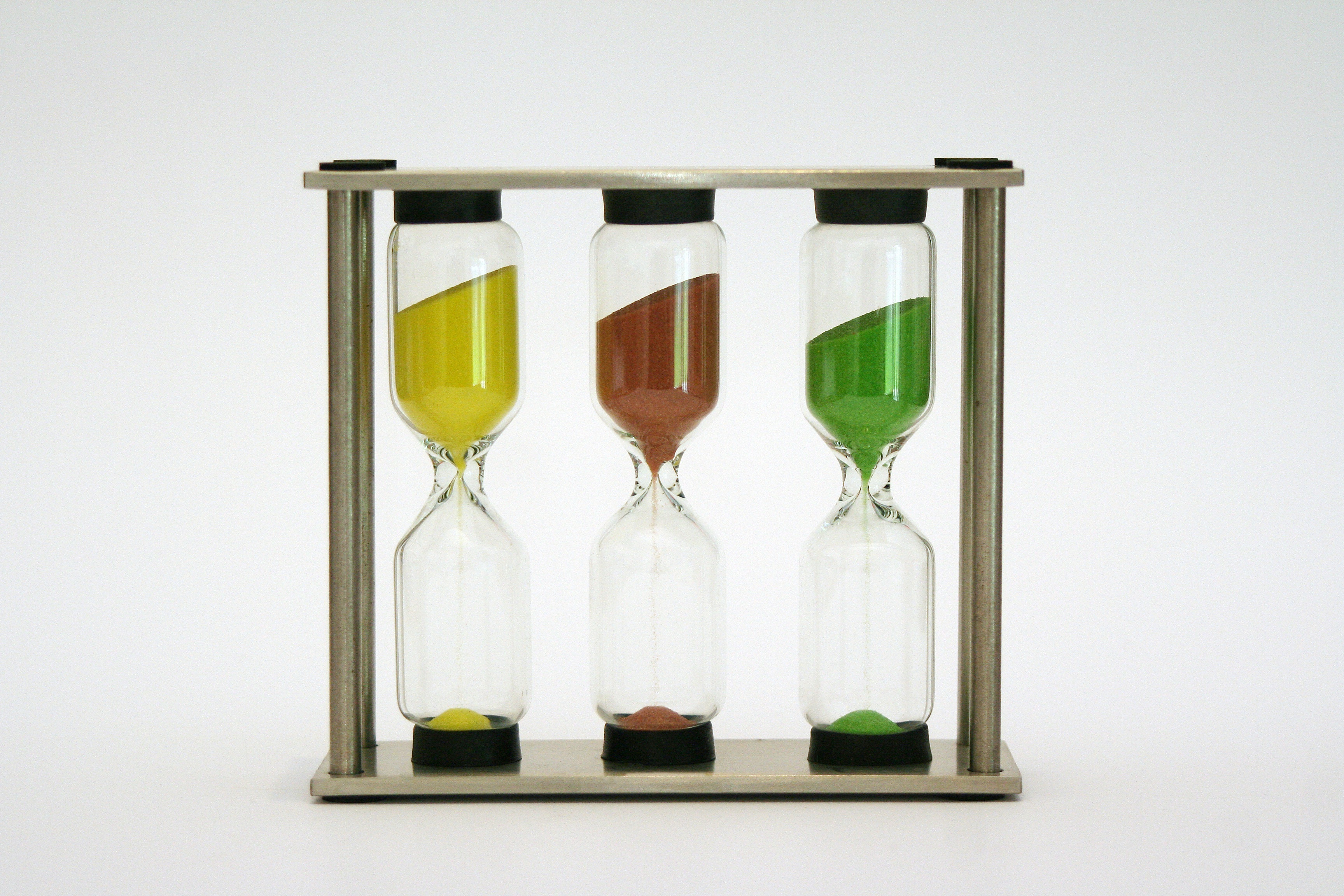 hour, indoors, hourglass, amount of time, transparent, transience, run out, sand, three, spice, copy space, side by side, egg timer, 2K, arrangement, glasses, HD Wallpaper