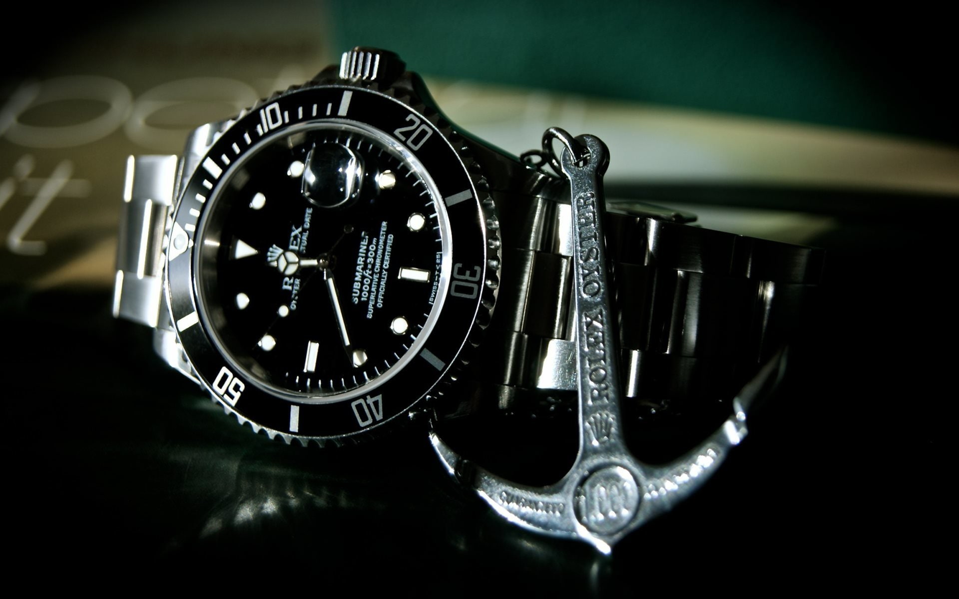 Man Made, indoors, studio shot, clock face, silver colored, time, 1080P, no people, black background, wealth, accuracy, clock, reflection, Rolex, close-up, HD Wallpaper